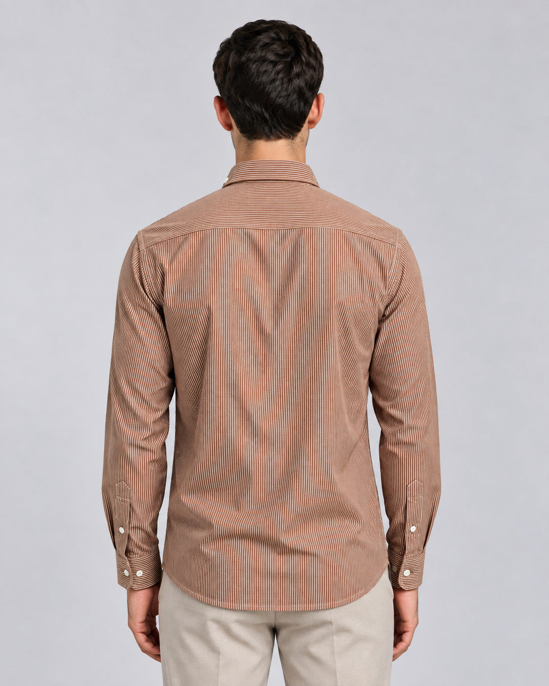 Men's Light Brown imported Vertical Stripes Shirt-Slim Fit