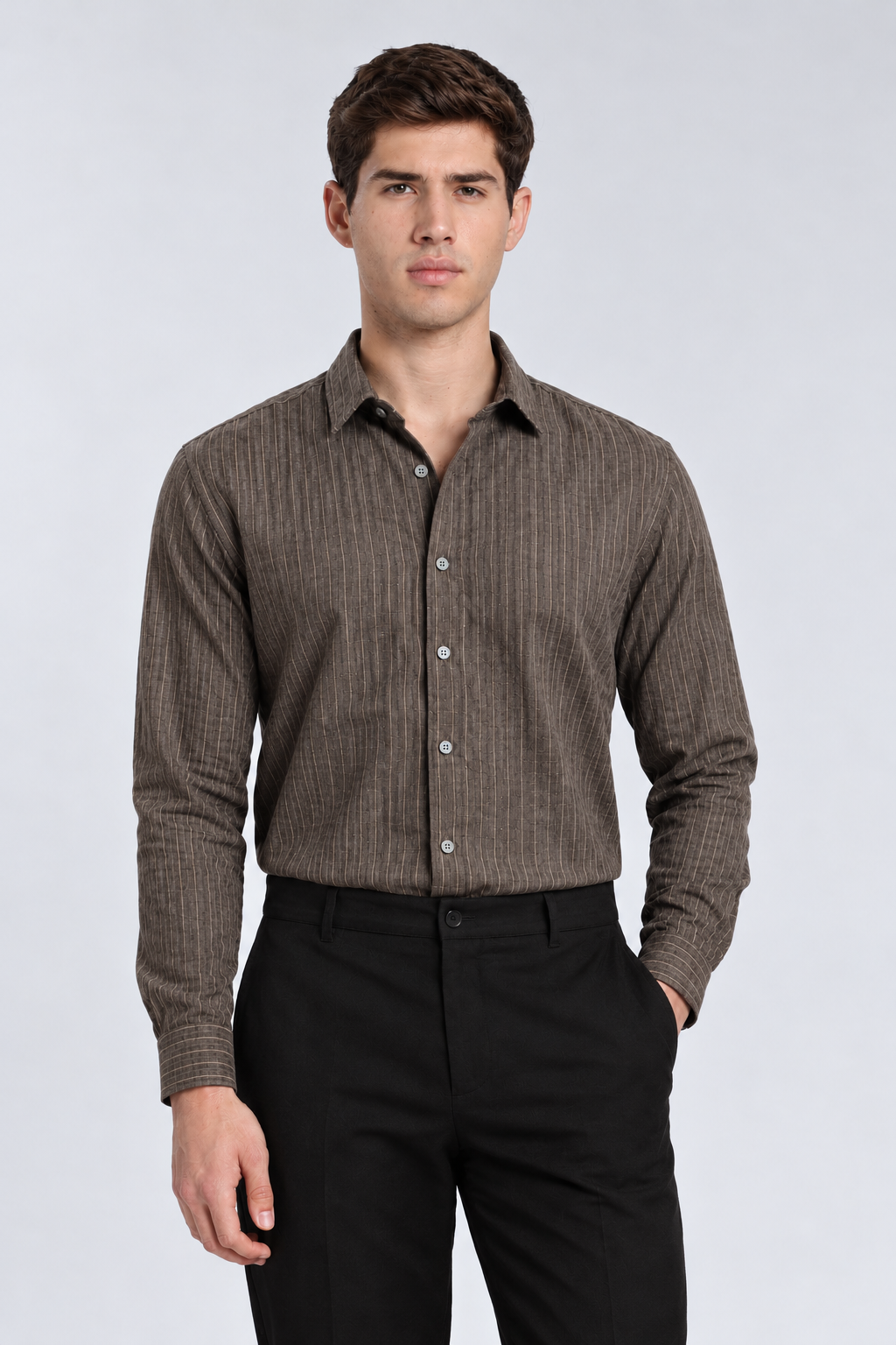 Men's Coffee Brown Striped Premium Formal Shirt