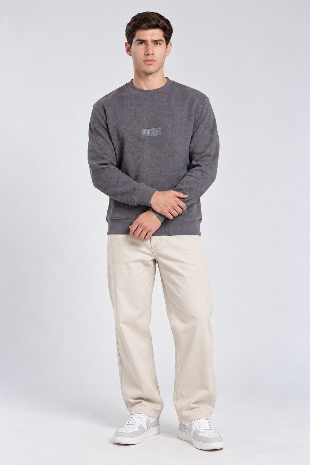 Men's Imported Grey Textured Sweatshirt with DUCH