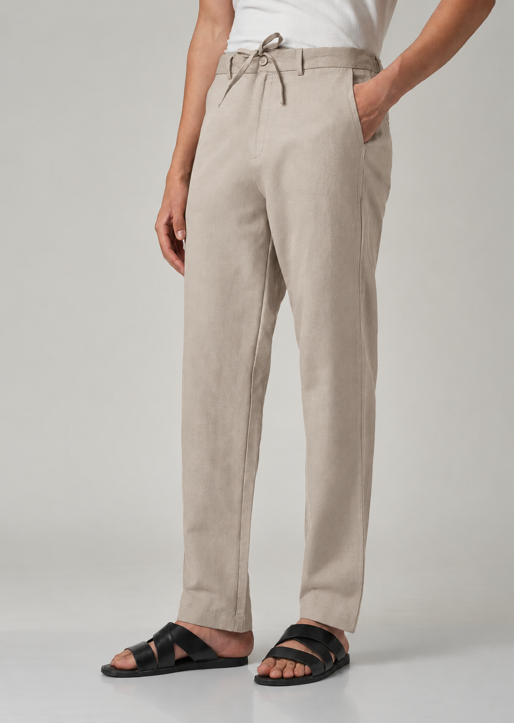 Men's Beige Cotton Linen Trousers