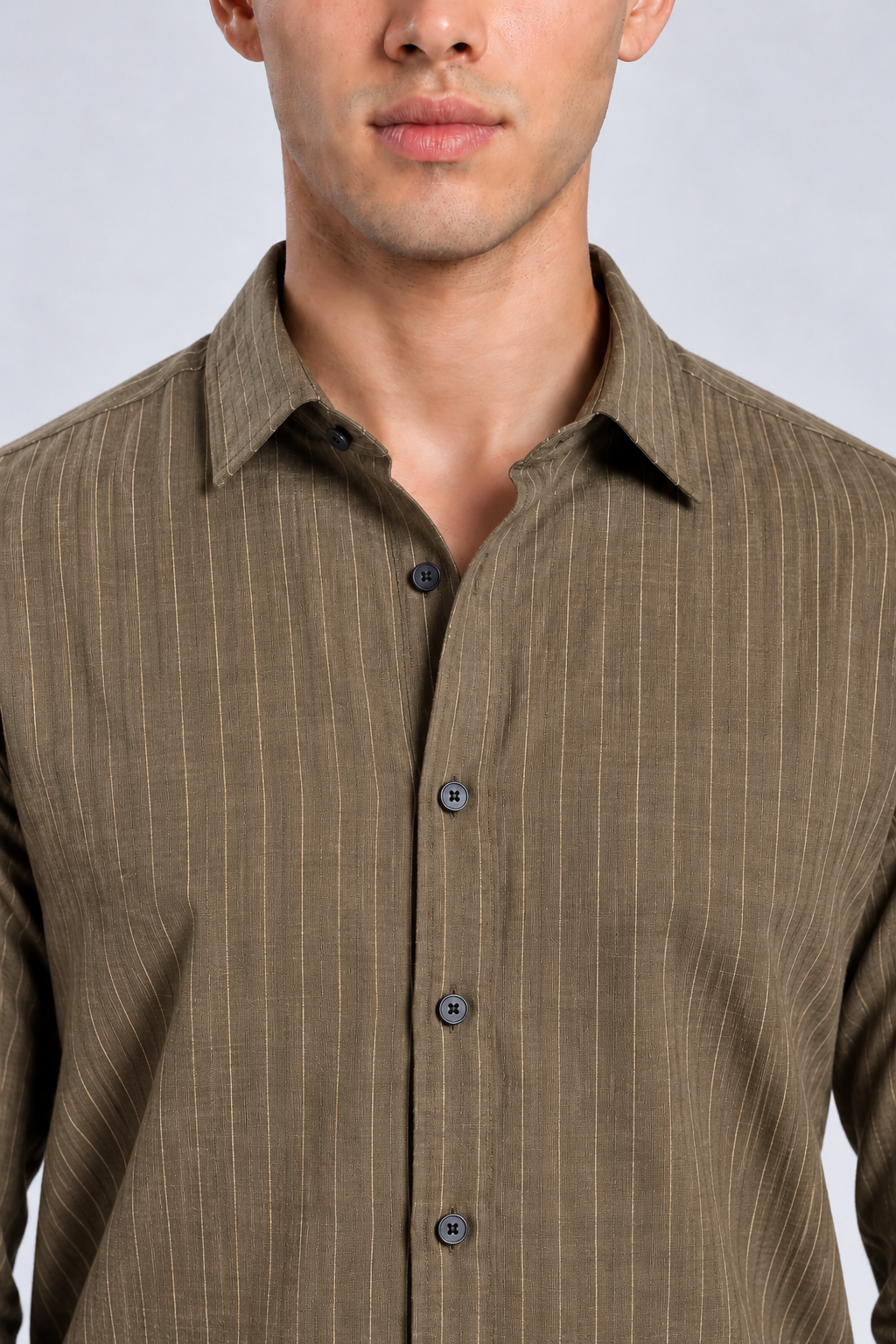 Men's Green Striped Premium Formal Shirt