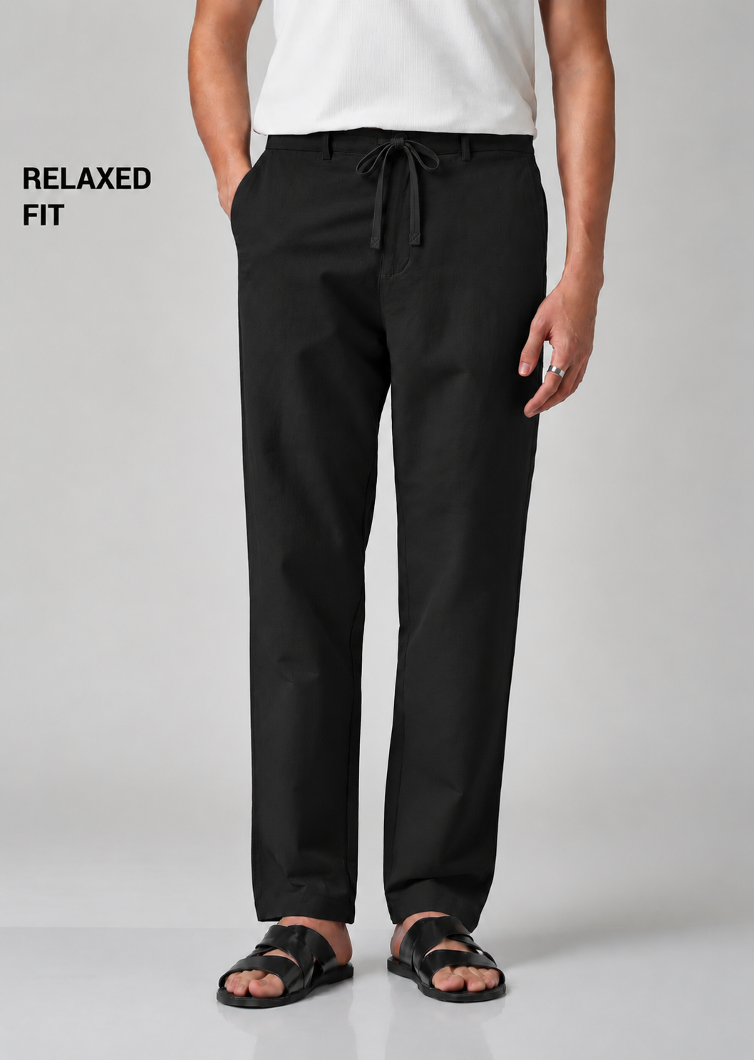 Men's Black Cotton Linen Trousers