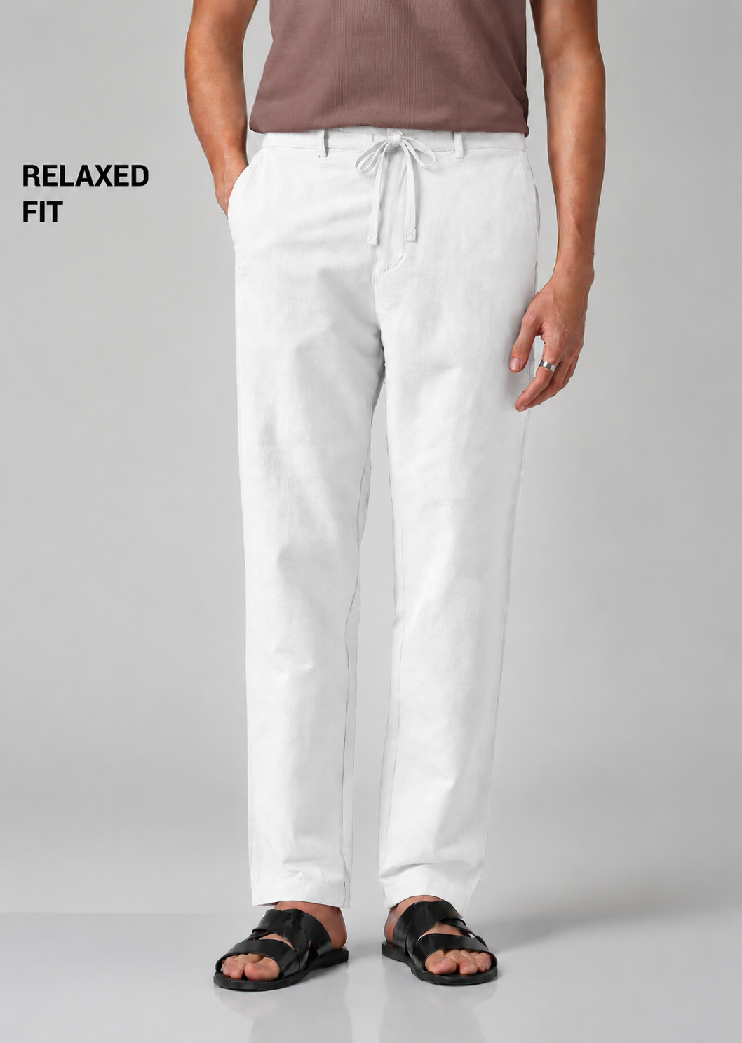 Men's White Cotton Linen Slim Fit Trousers