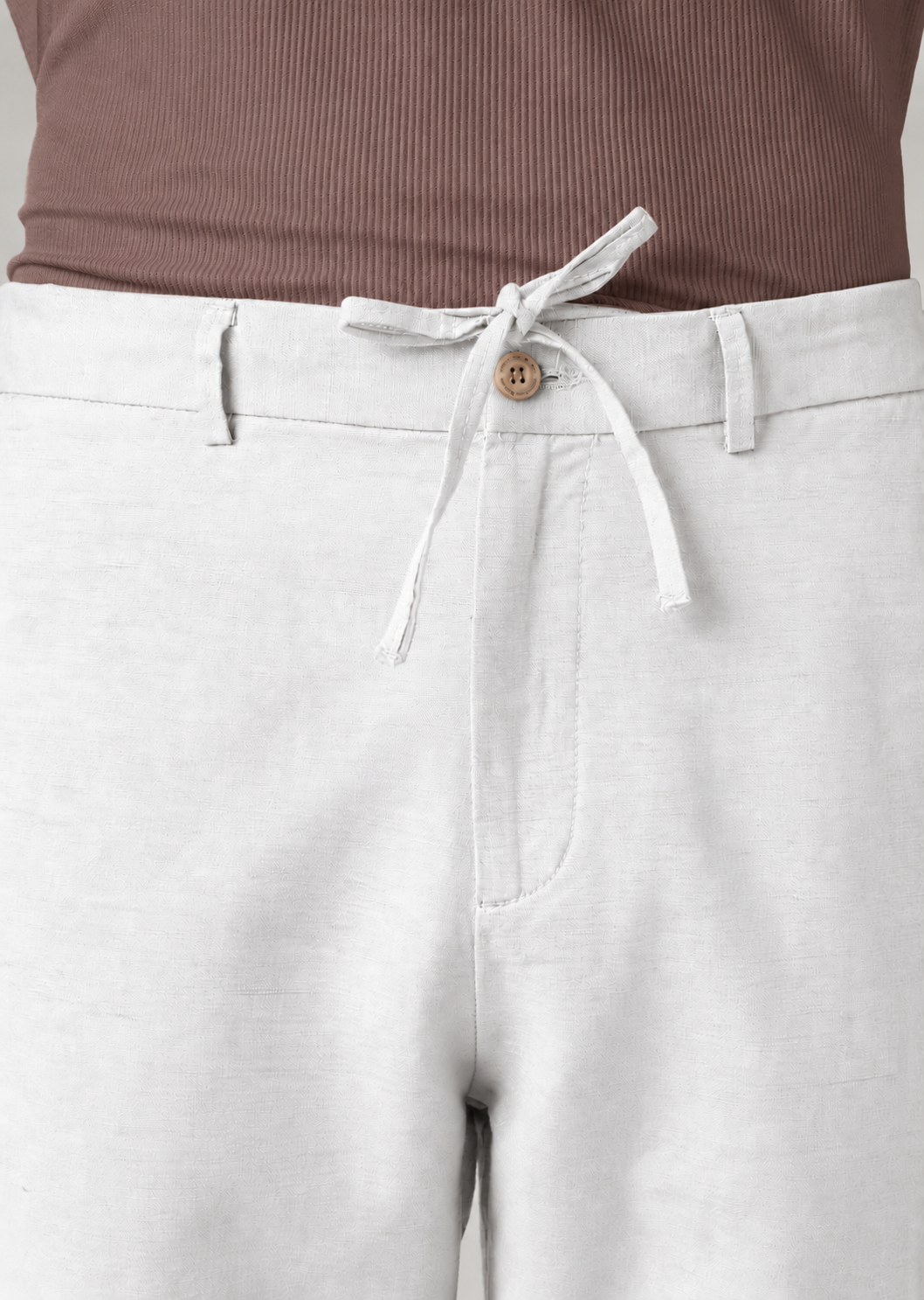Men's White Cotton Linen Slim Fit Trousers