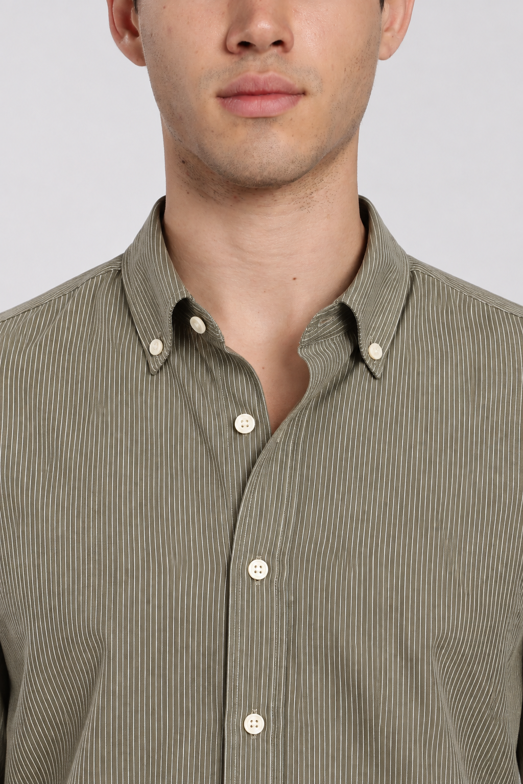 Men's Light Green imported Vertical Stripes Shirt-Slim Fit