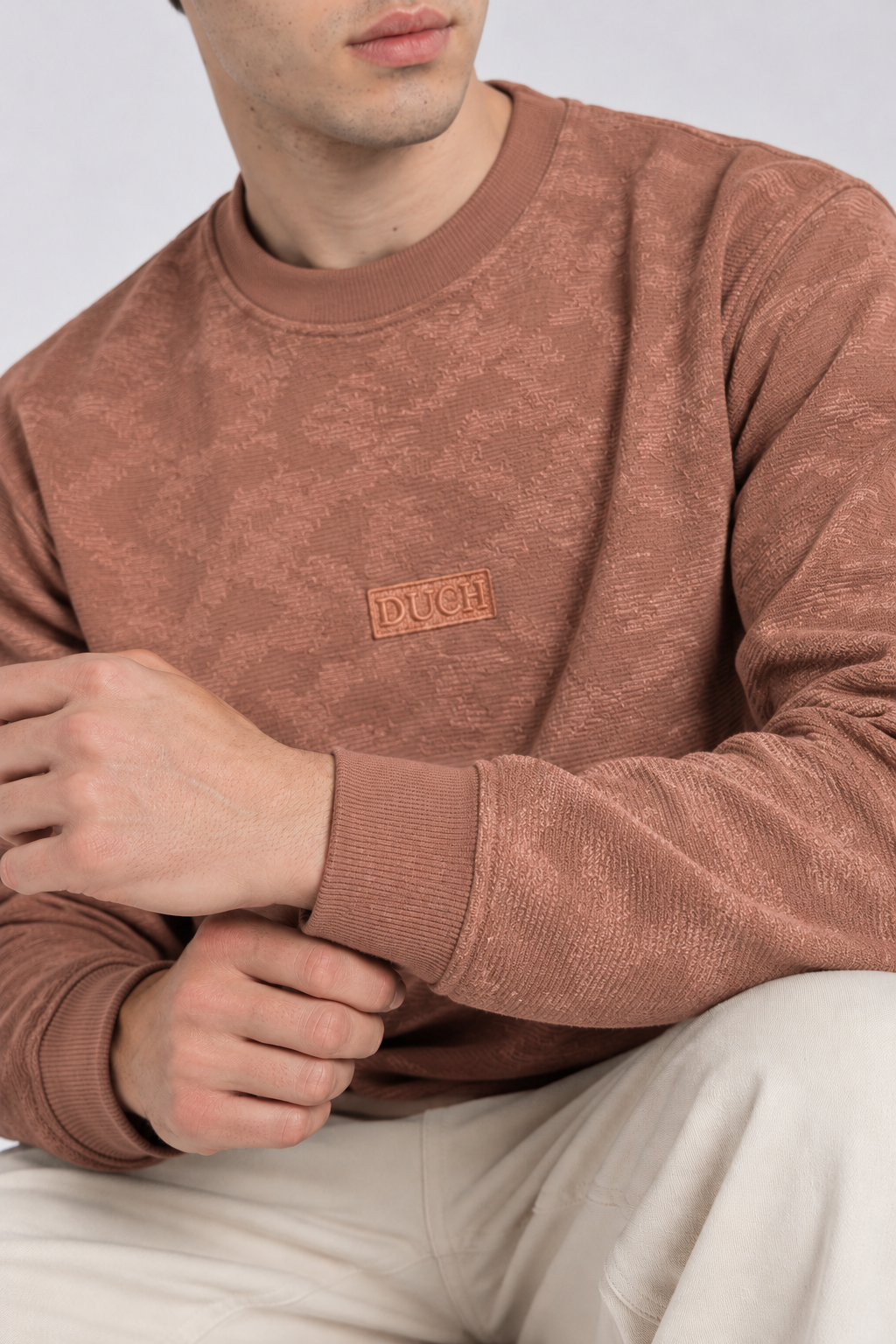 Men's Imported Rush Orange Textured Sweatshirt with DUCH