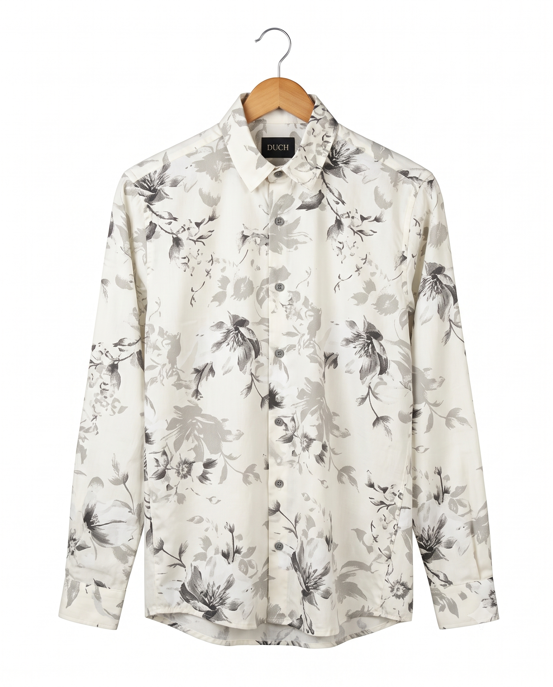 Men's Cream Botanical Floral Print Regular Fit Casual Shirt