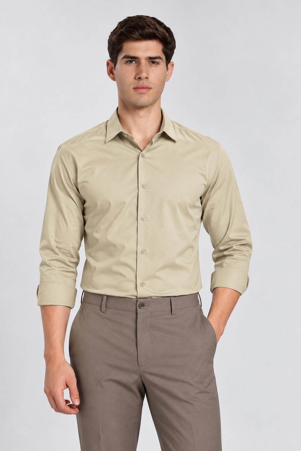 Men's Beige Imported Oxford Formal Shirt-Slim Fit