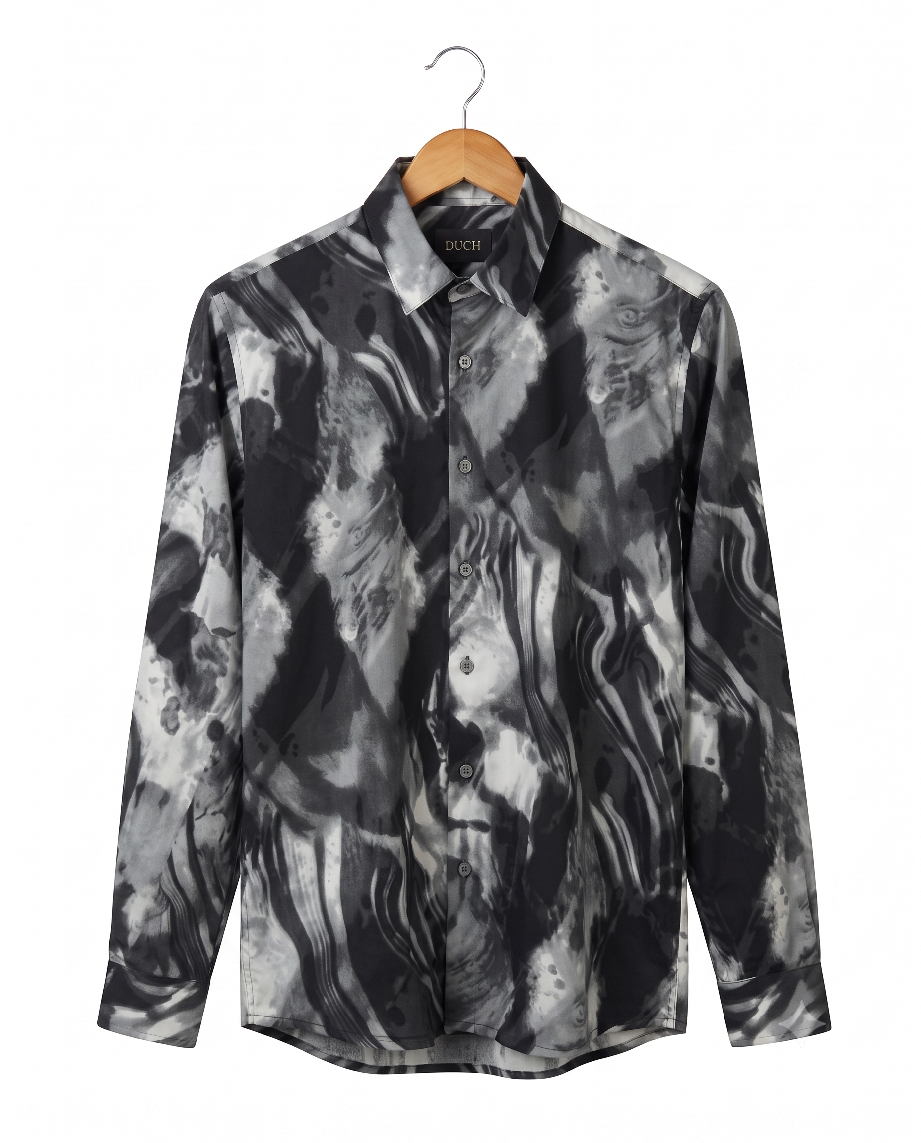 Men's Charcoal Grey Abstract Marble Print Regular Fit Casual Shirt