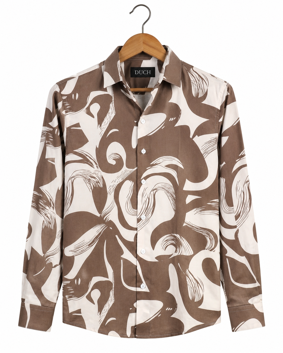 Men's Beige Abstract Print Regular Fit Casual Shirt