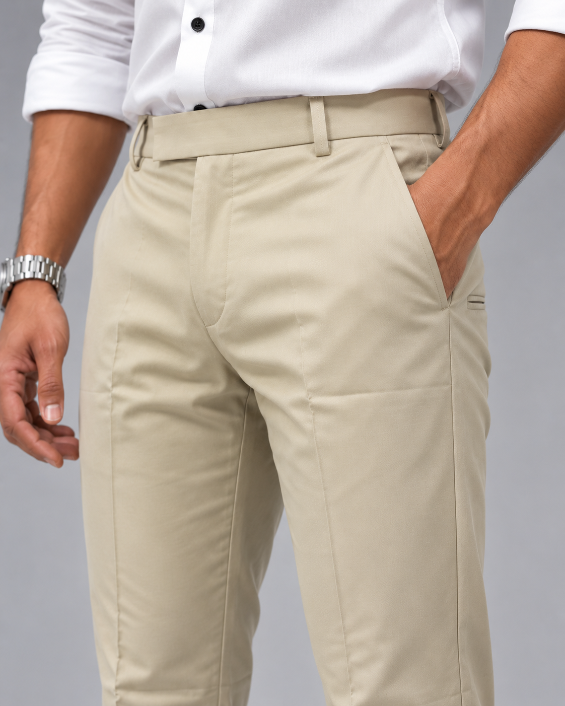 Men’s Cream Beige Slim Fit Formal Trousers
