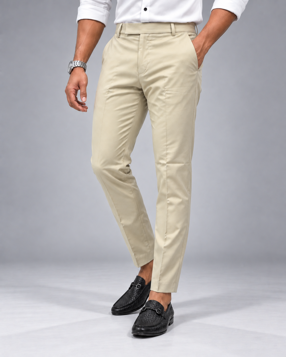 Men’s Cream Beige Slim Fit Formal Trousers