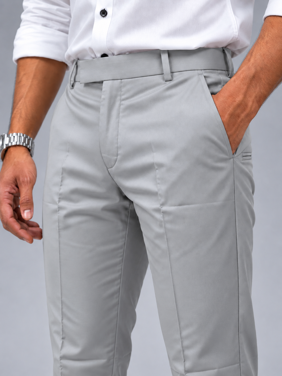 Men’s Ice Grey Slim Fit Formal Trousers