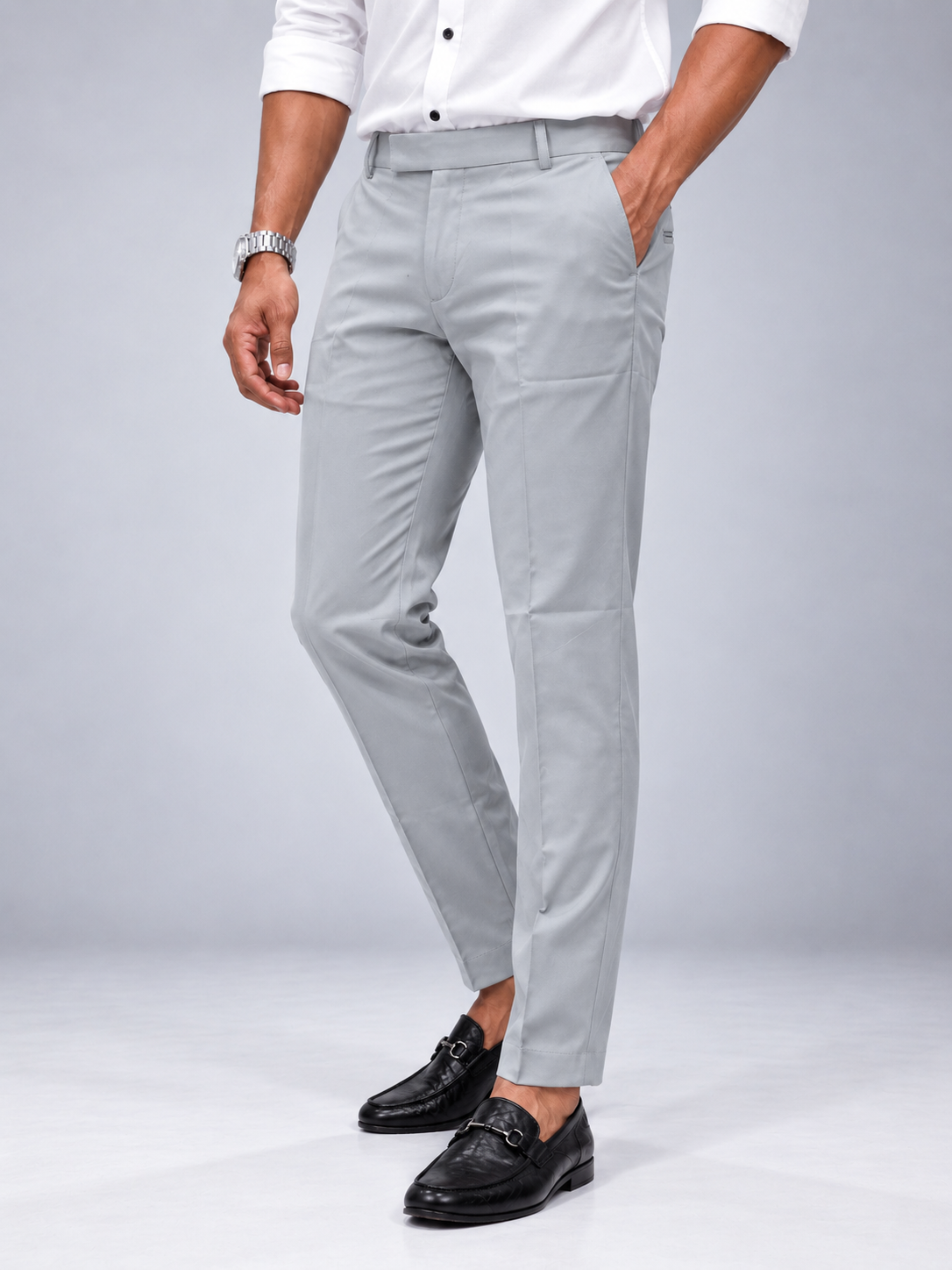 Men’s Ice Grey Slim Fit Formal Trousers