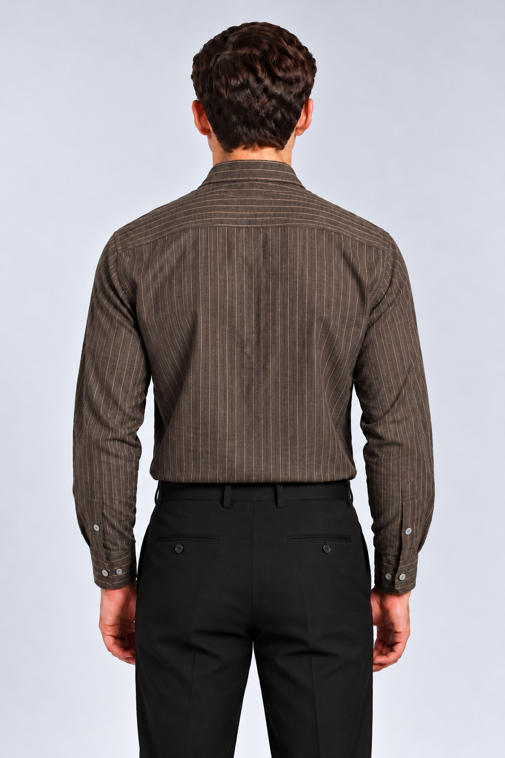 Men's Coffee Brown Striped Premium Formal Shirt