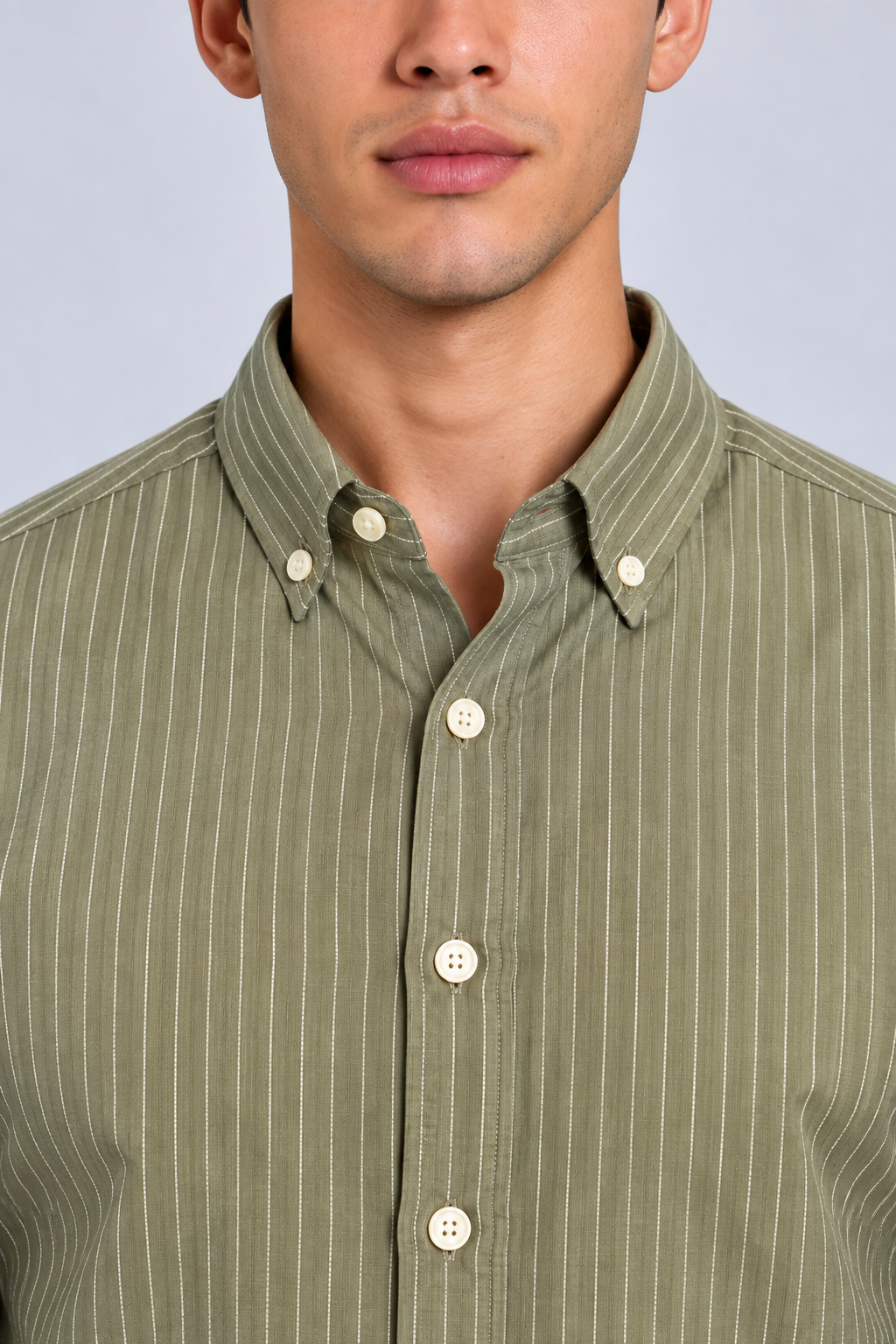 Men’s Light Green Striped Shirt-Slim Fit