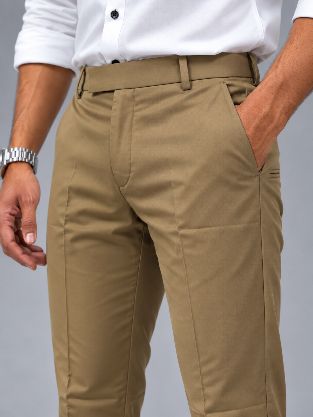 Men’s Khaki Slim Fit Formal Trousers