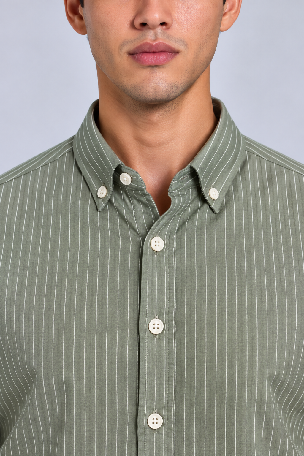 Men’s Olive Green Striped Shirt-Slim Fit