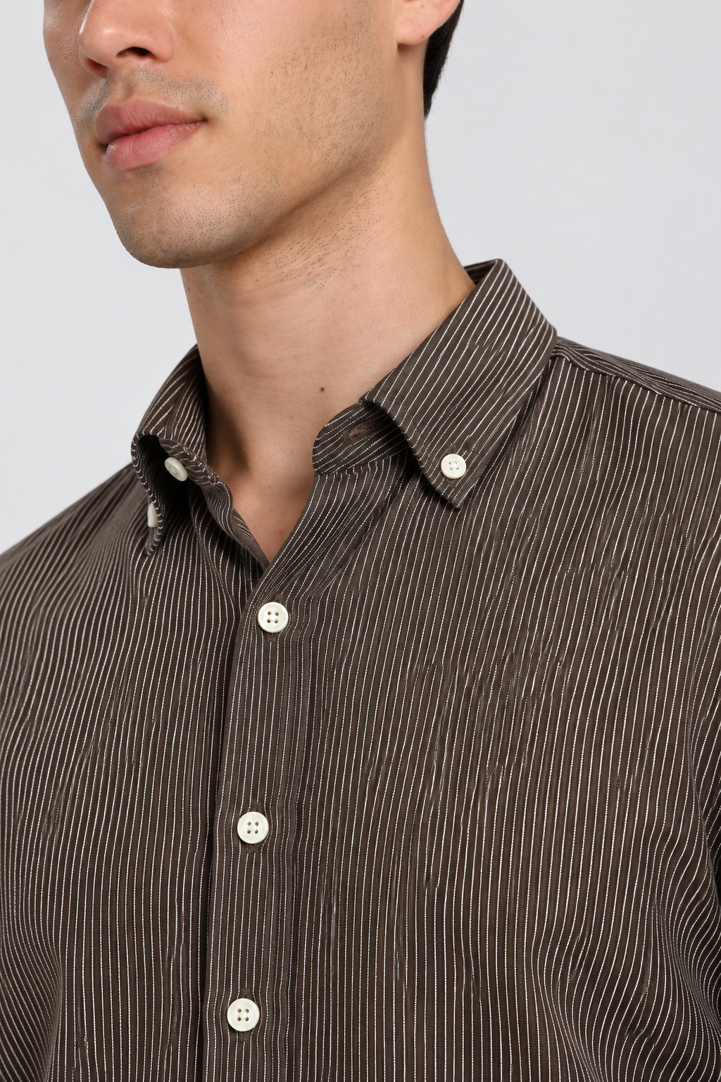 Men's Dark Brown imported Vertical Stripes Shirt-Slim Fit