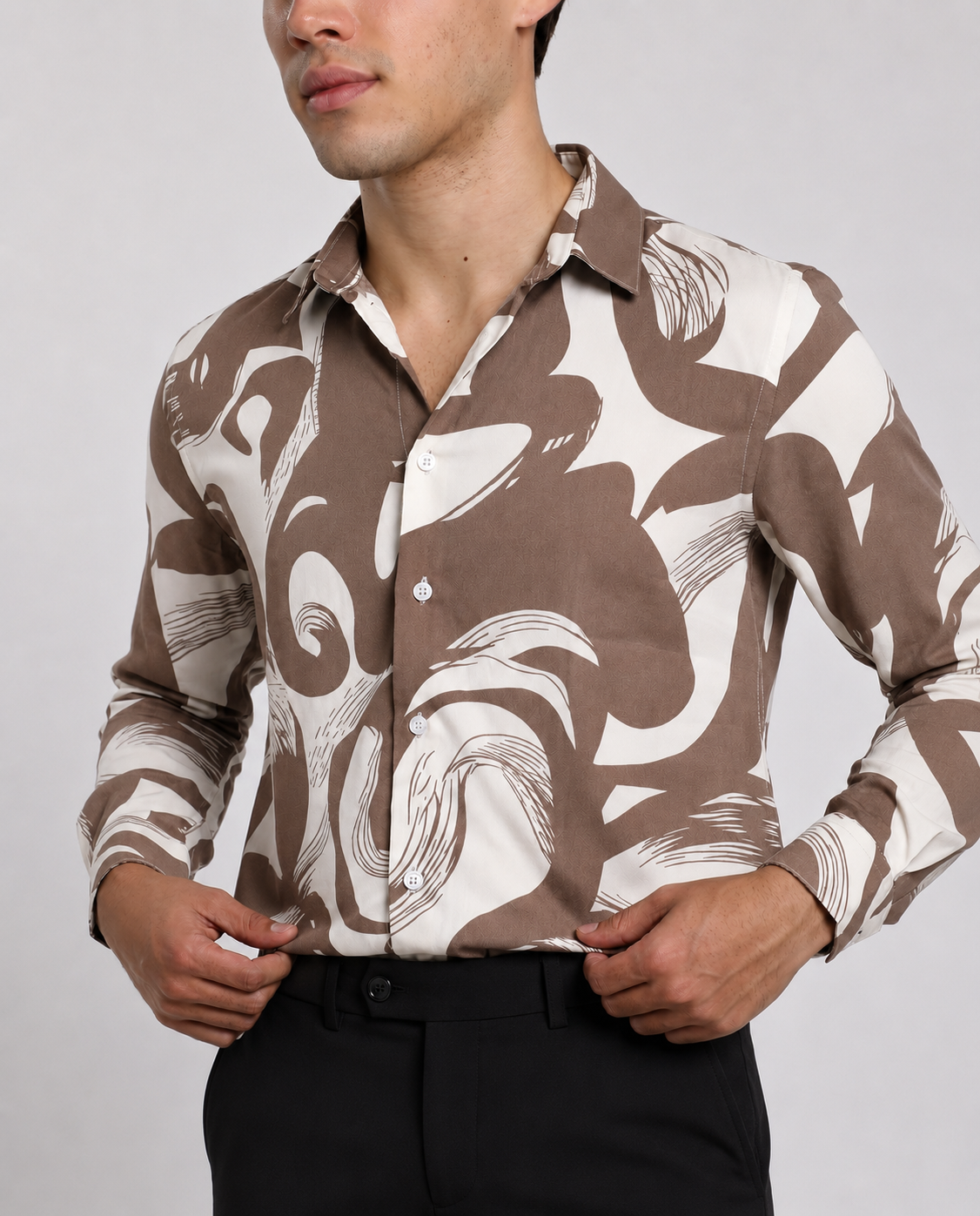 Men's Beige Abstract Print Regular Fit Casual Shirt