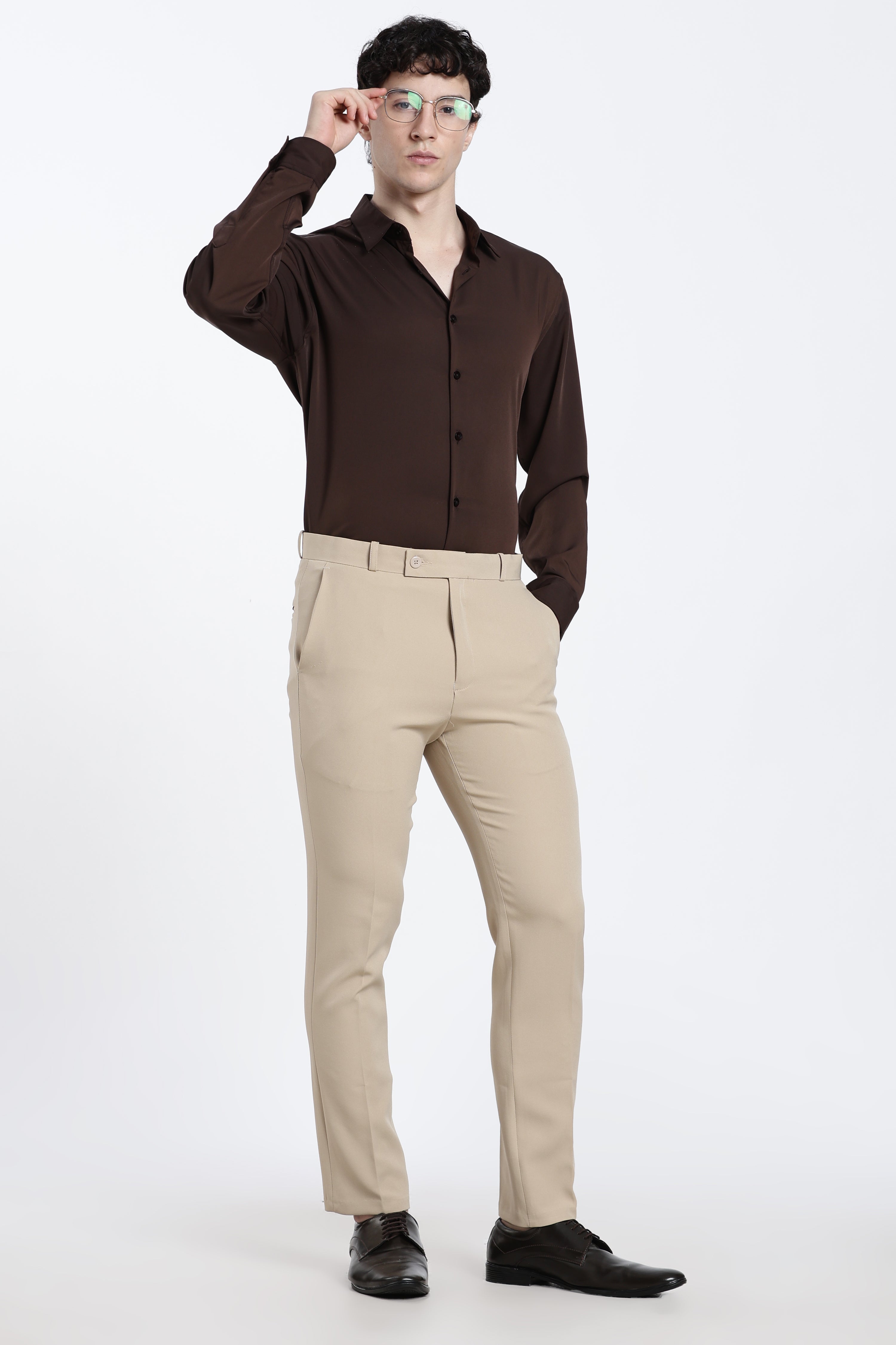 Men’s Cream Beige Premium Formal Barbie Lycra Trouser