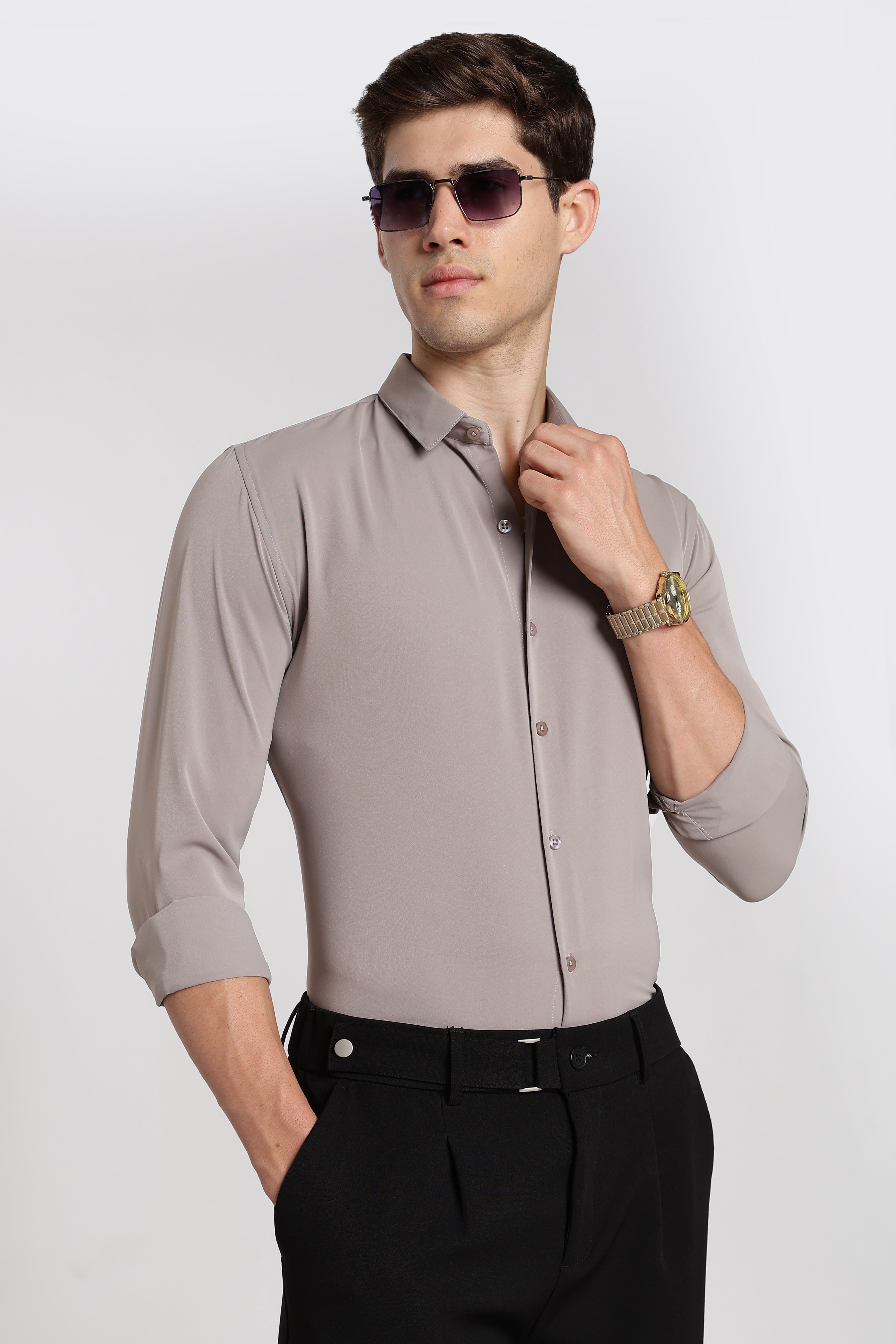 Men’s Light Grey Imported Japanese Lycra Formal Shirt