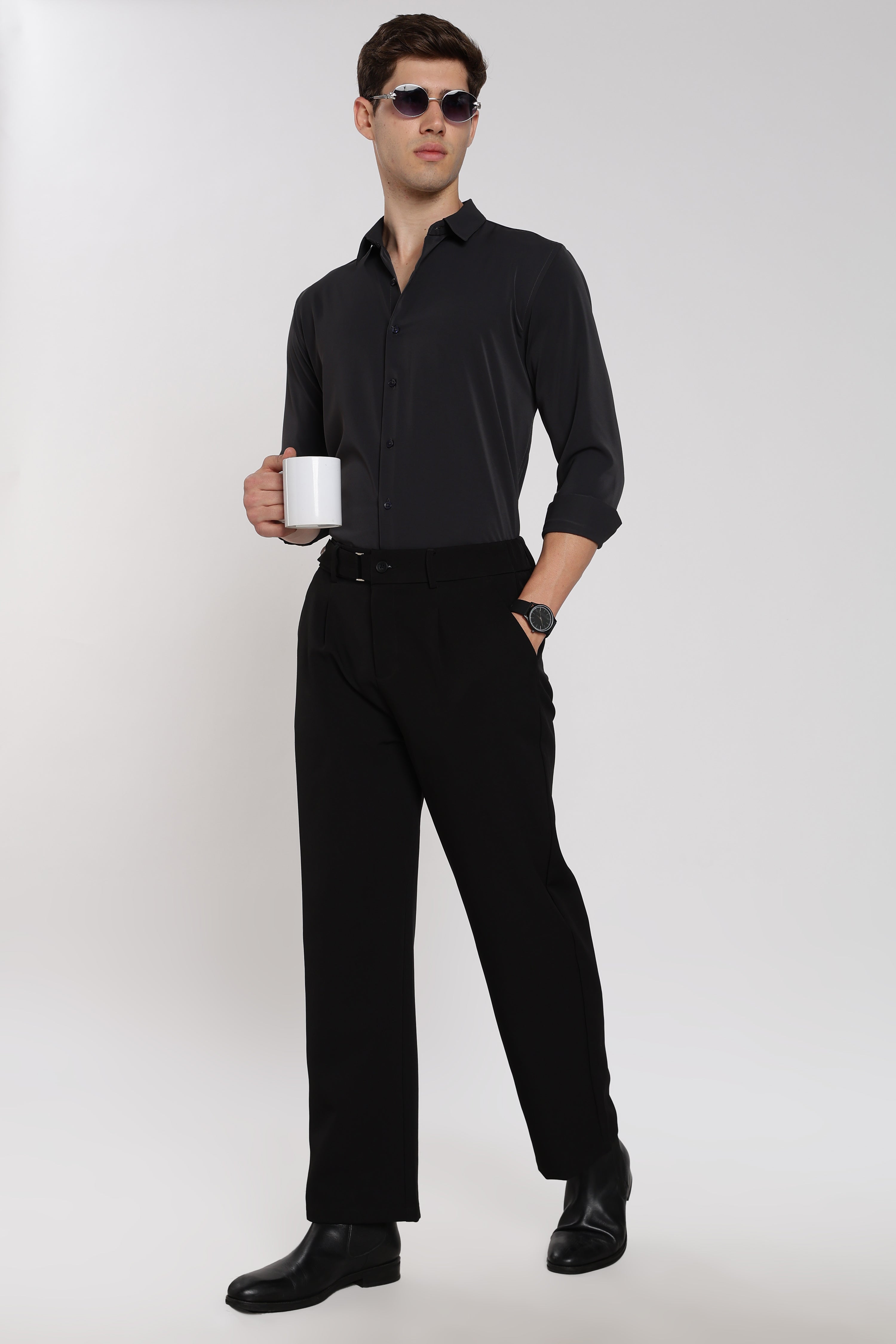 Men’s Black Imported Japanese Lycra Formal Shirt