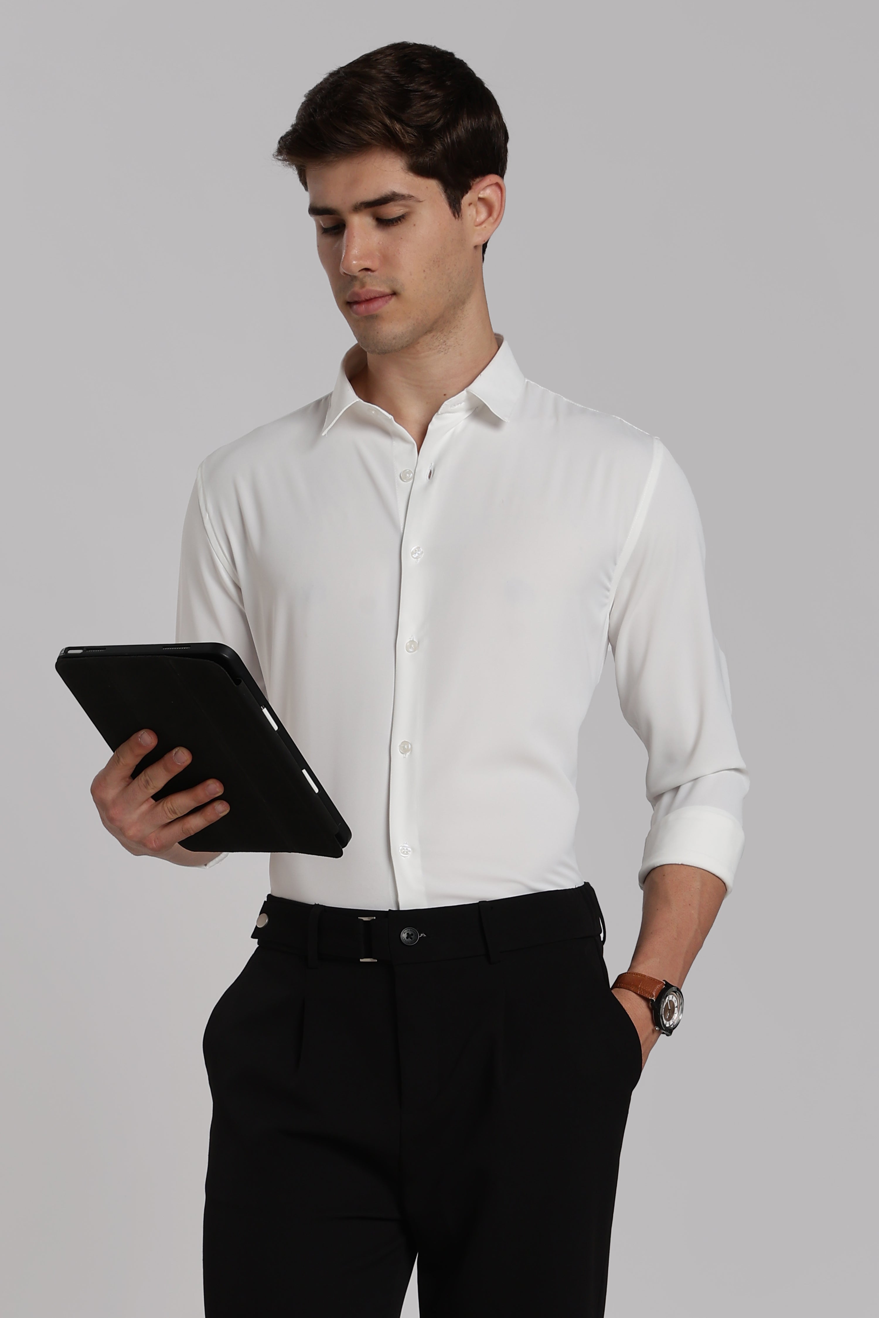 Men’s White Imported Japanese Lycra Formal Shirt