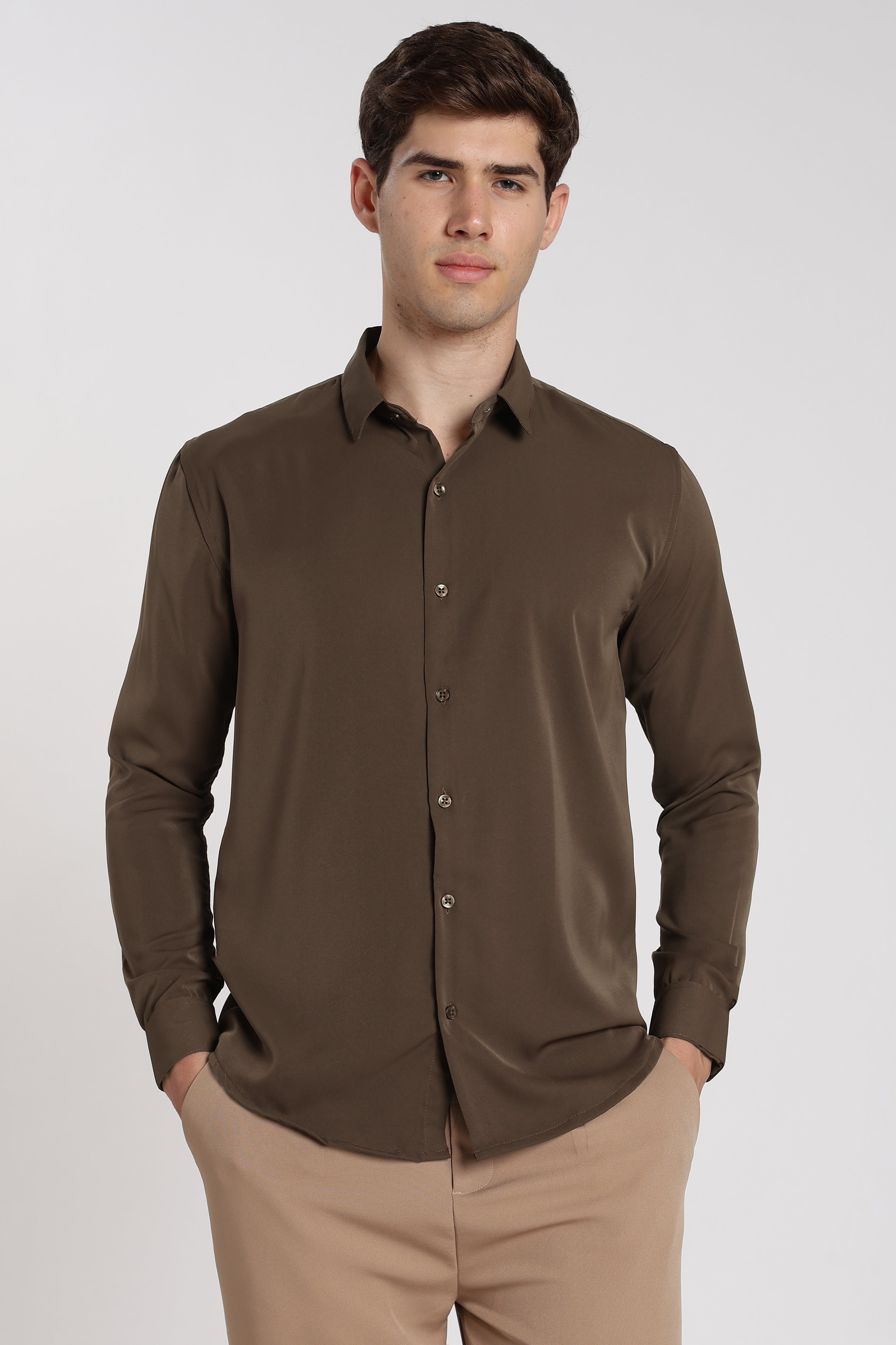 Men’s Khaki Imported Japanese Lycra Formal Shirt