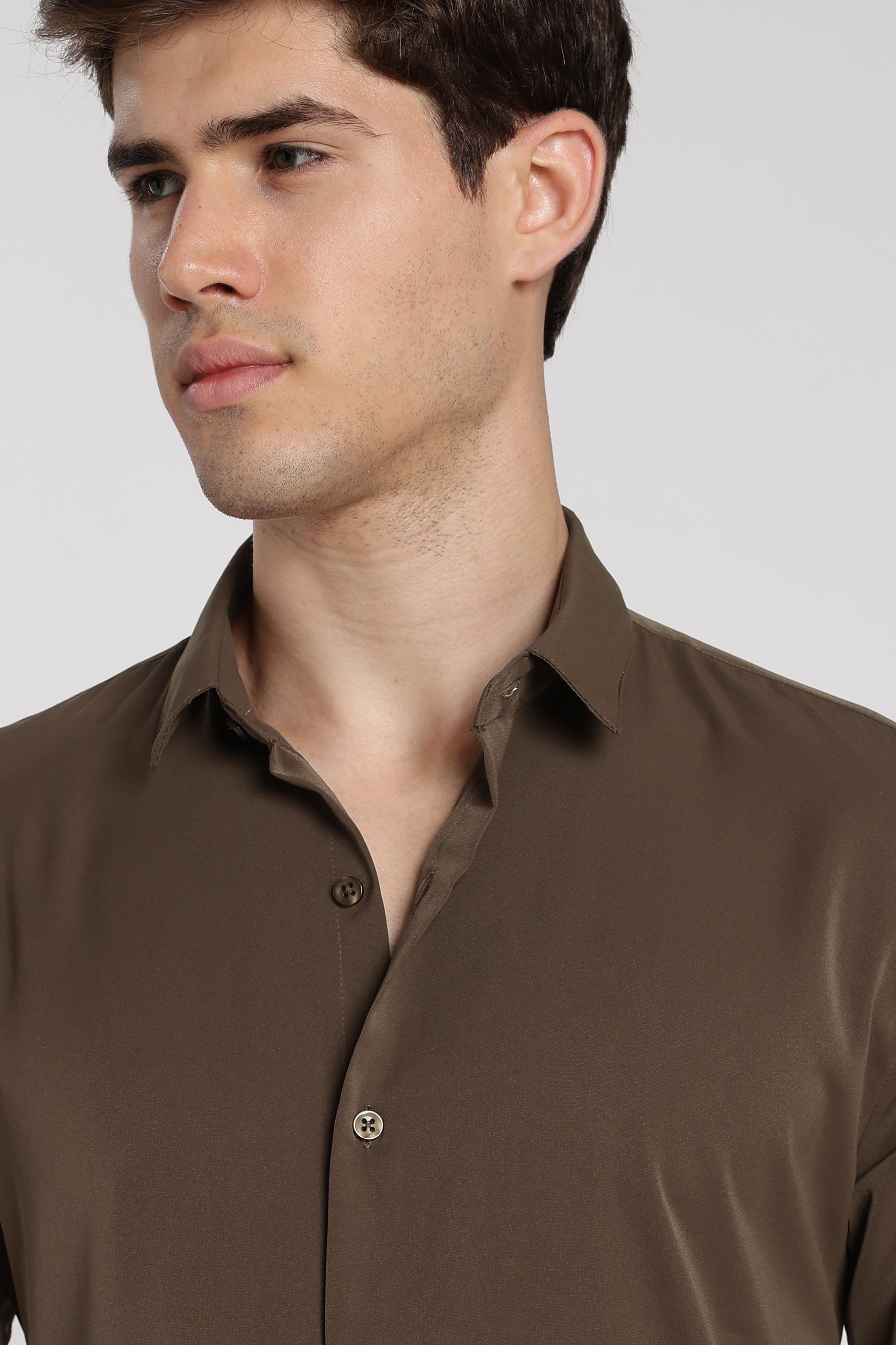 Men’s Khaki Imported Japanese Lycra Formal Shirt