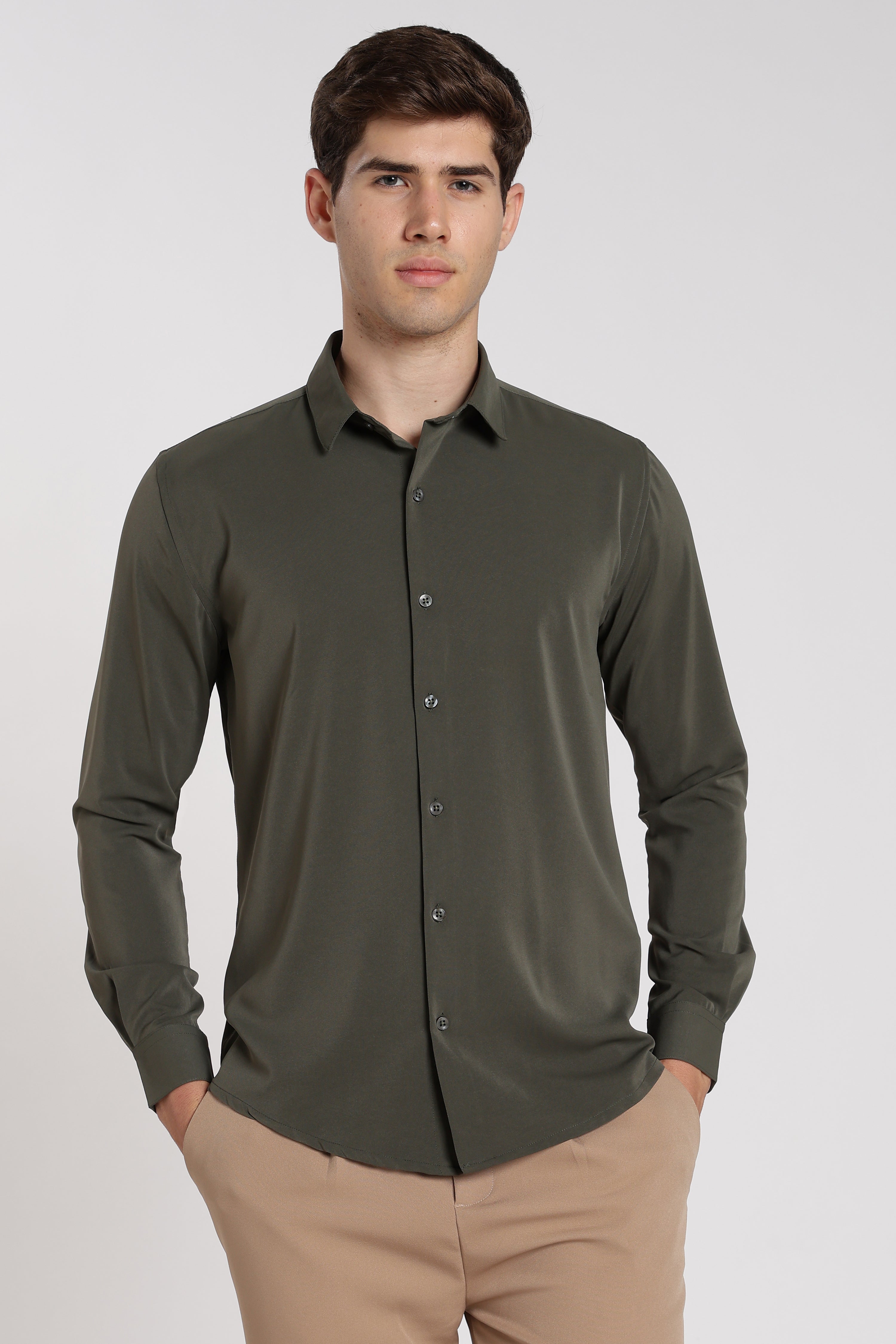 Men’s Olive Green Imported Japanese Lycra Formal Shirt