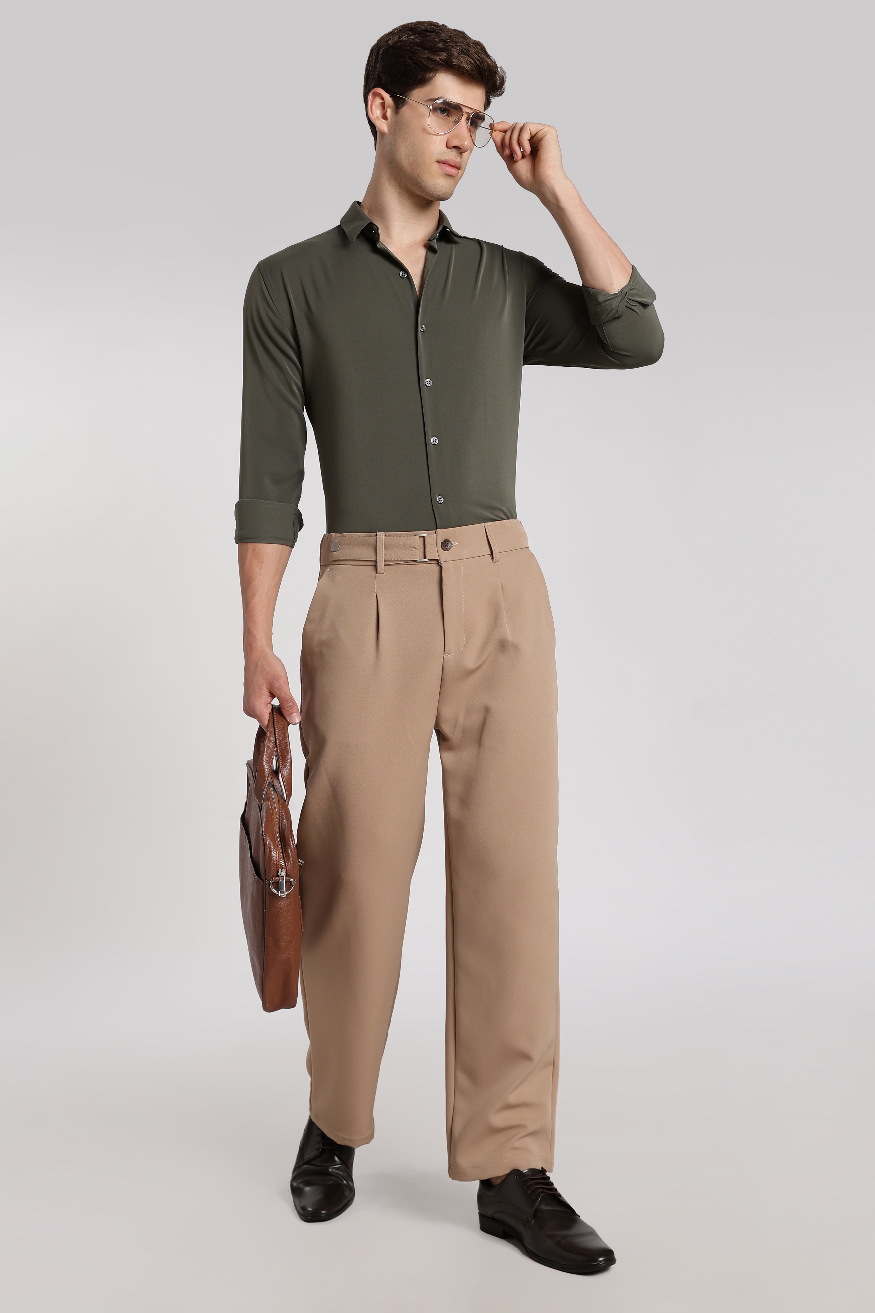 Men’s Olive Green Imported Japanese Lycra Formal Shirt