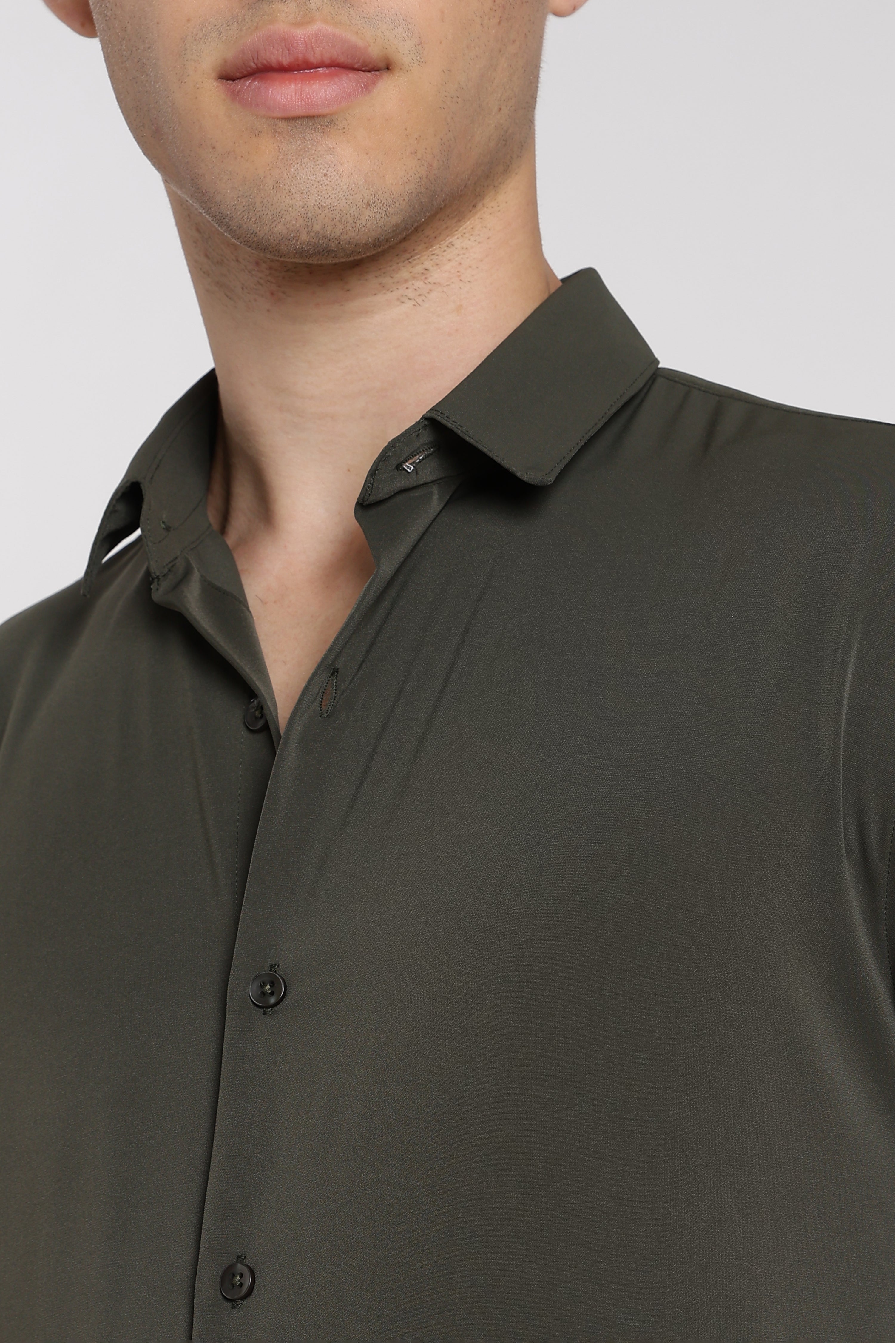 Men’s Olive Green Imported Japanese Lycra Formal Shirt