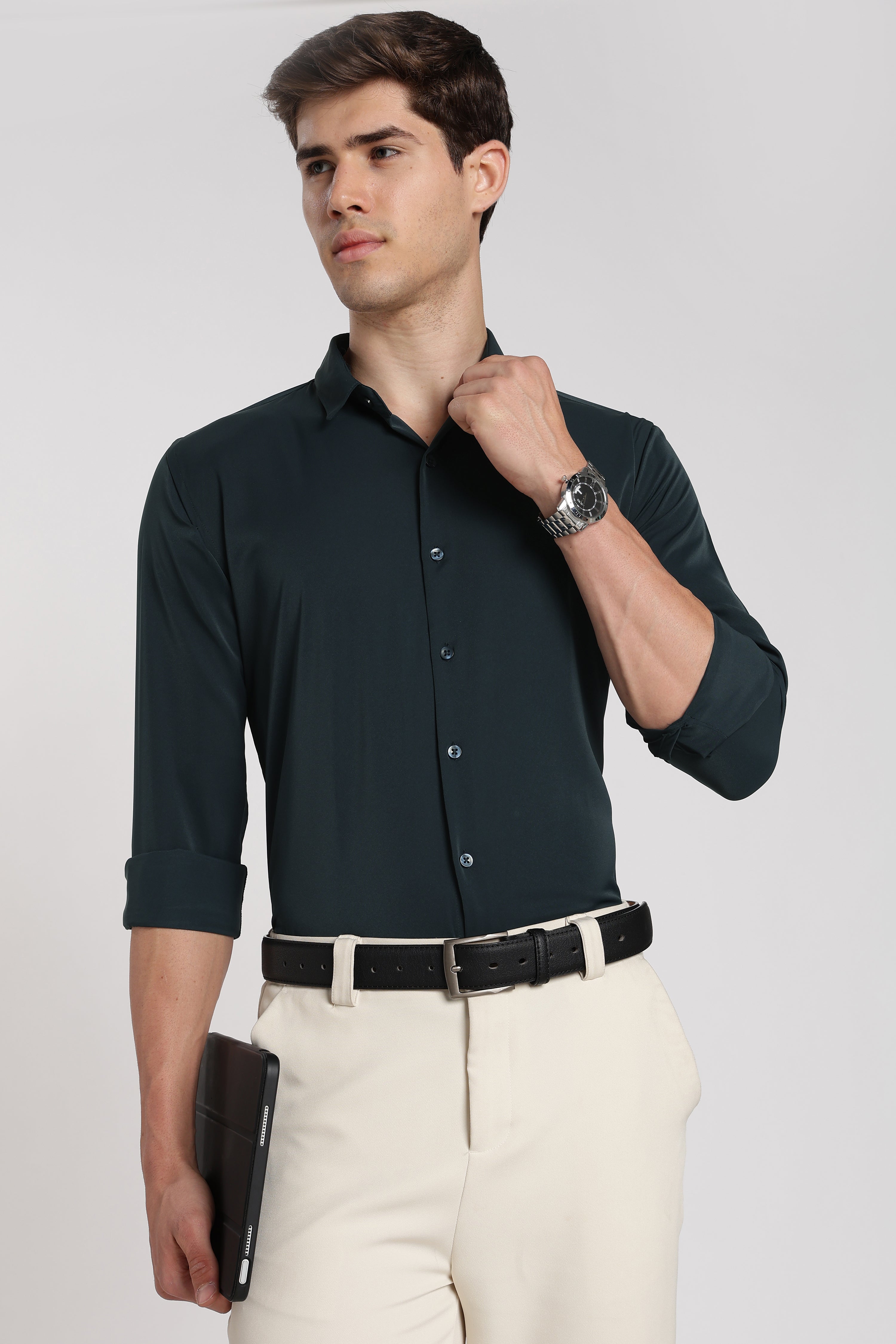 Men’s Teal Blue Imported Japanese Lycra Formal Shirt