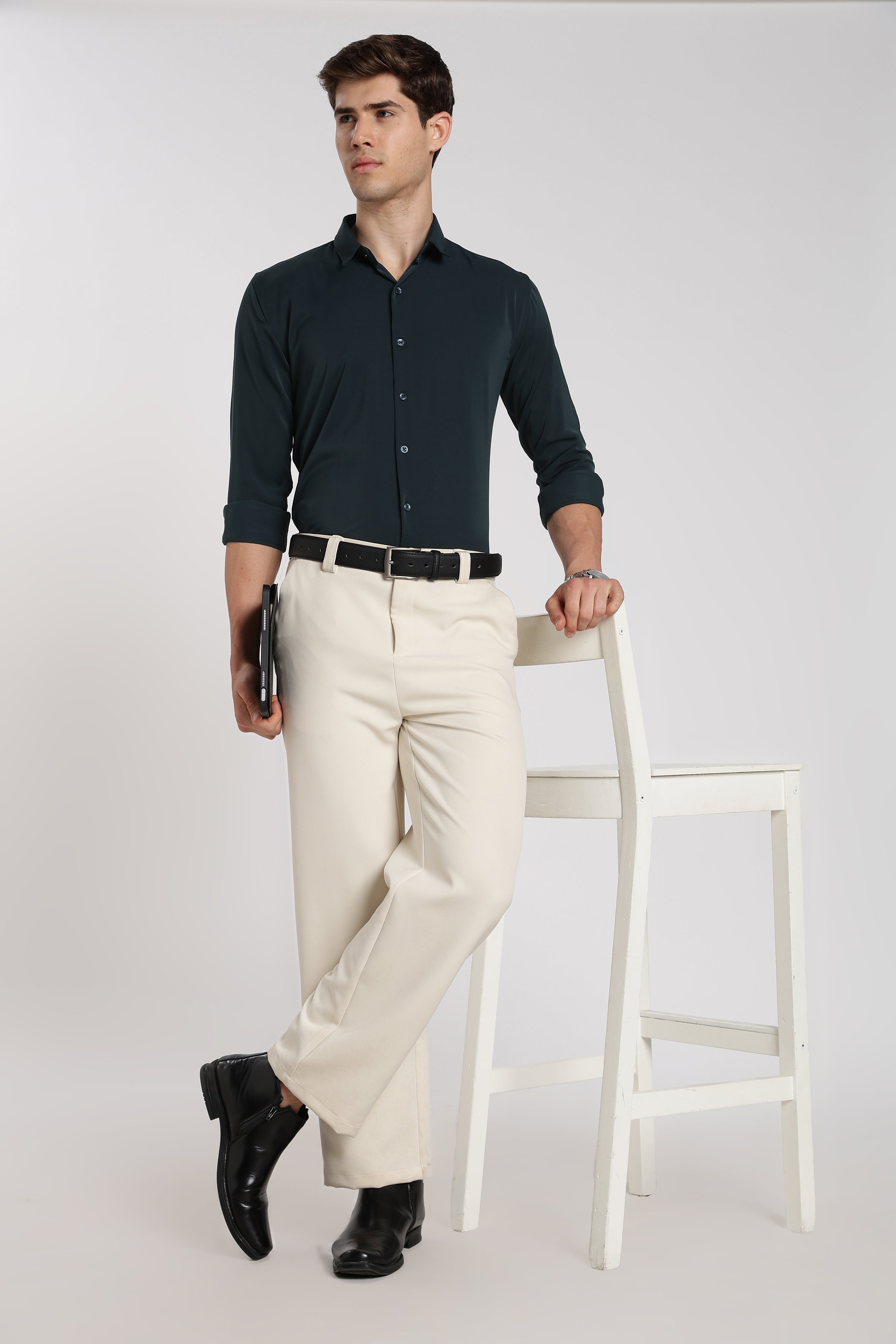 Men’s Teal Blue Imported Japanese Lycra Formal Shirt