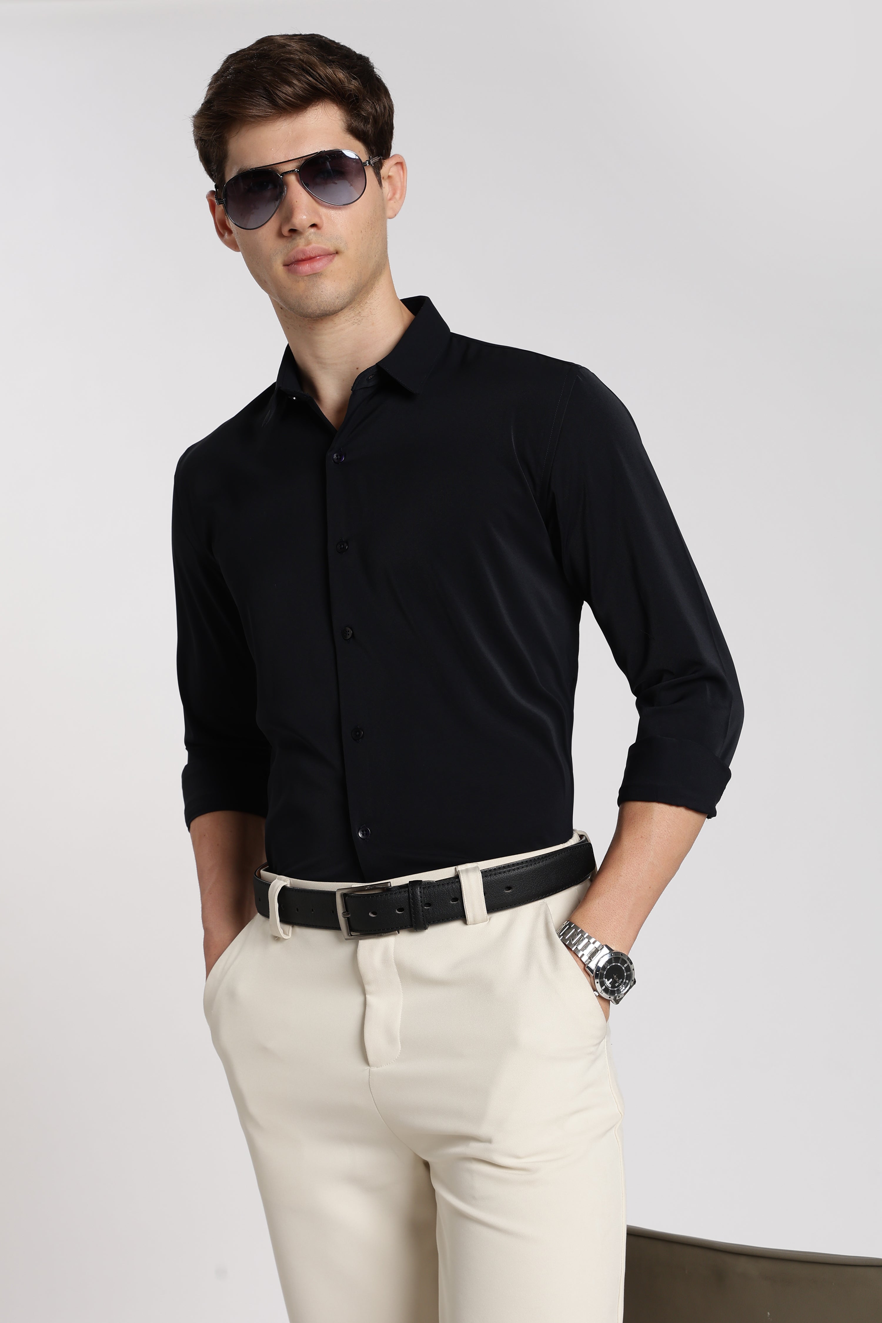 Men’s Dark Navy Blue Imported Japanese Lycra Formal Shirt