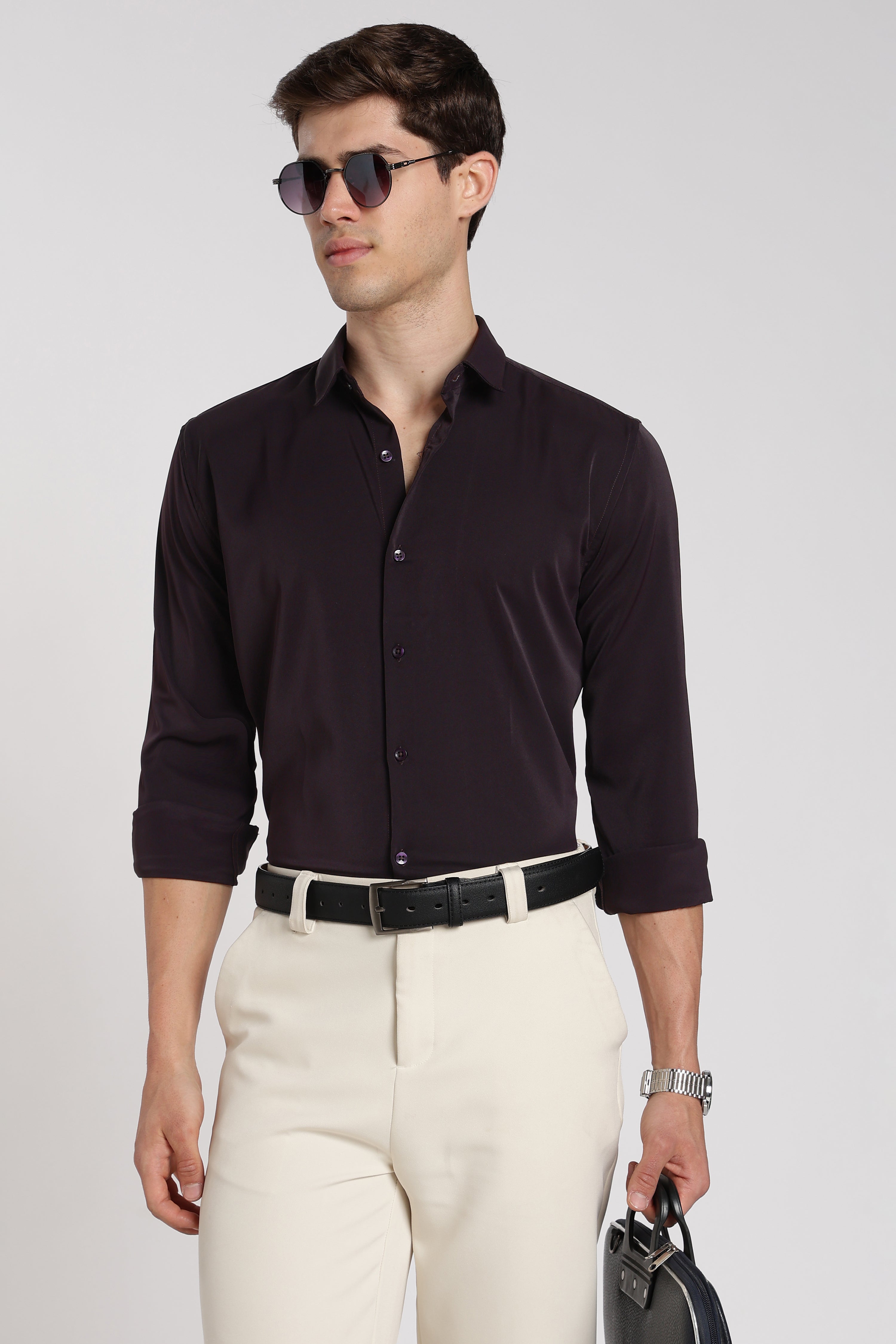Men's Purple Imported Japanese Lycra Formal Shirt