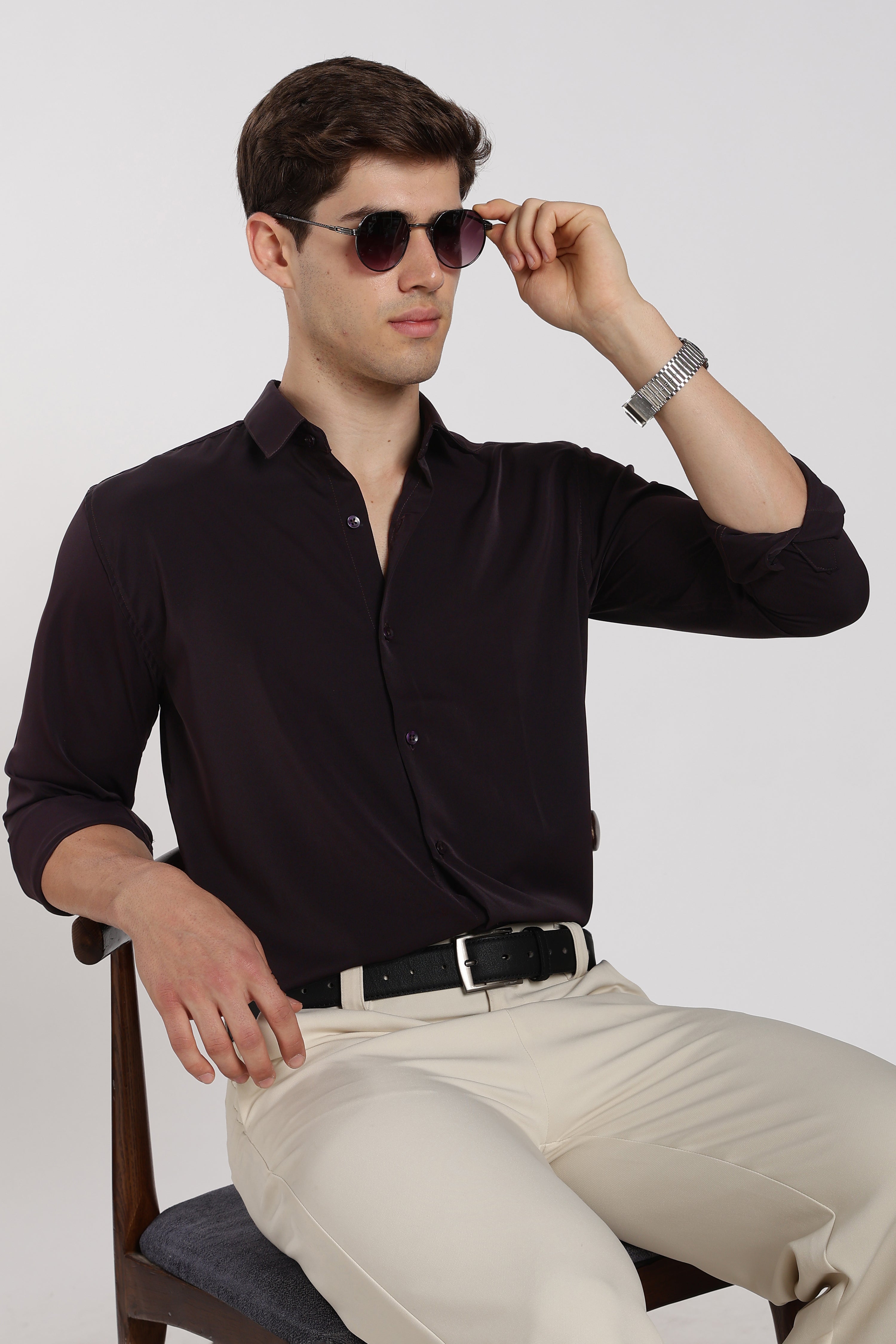 Men's Purple Imported Japanese Lycra Formal Shirt