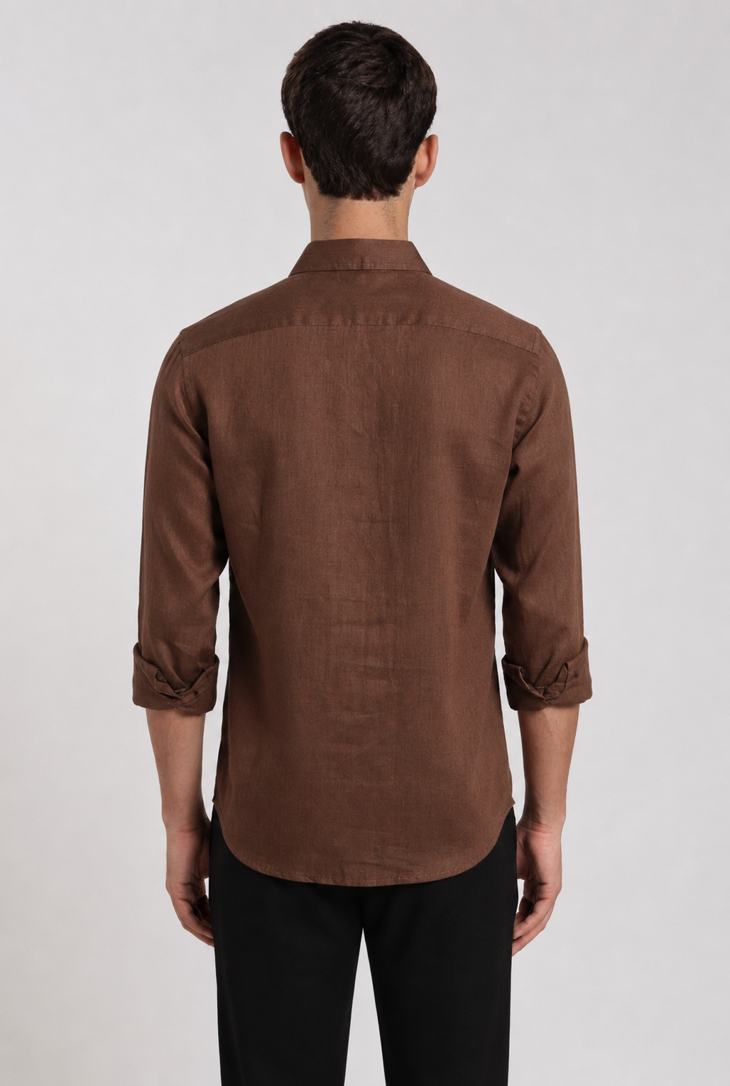 Chocolate brown linen shirt – back view | Duch Clothing