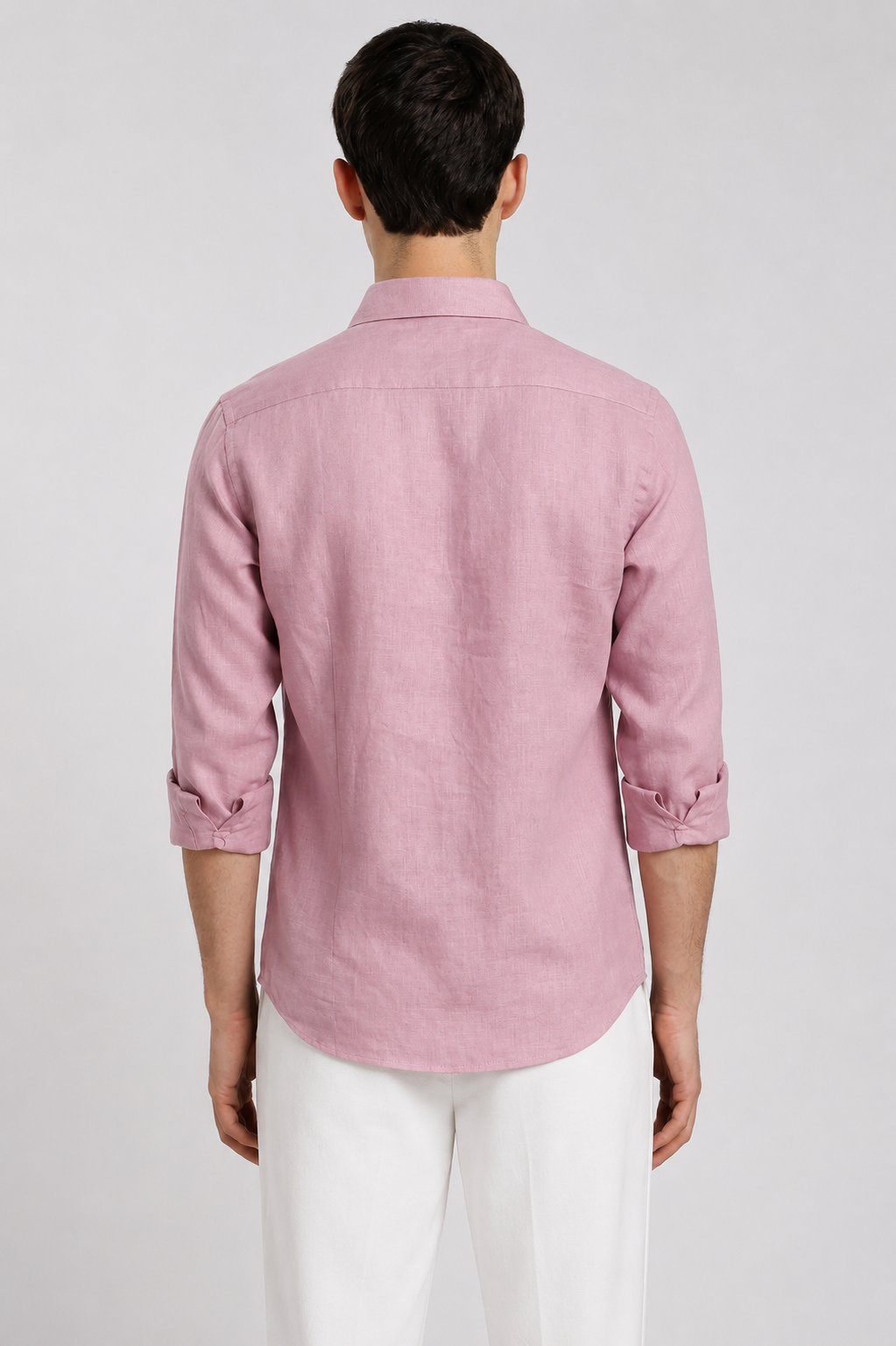 Baby pink linen shirt – back view | Duch Clothing