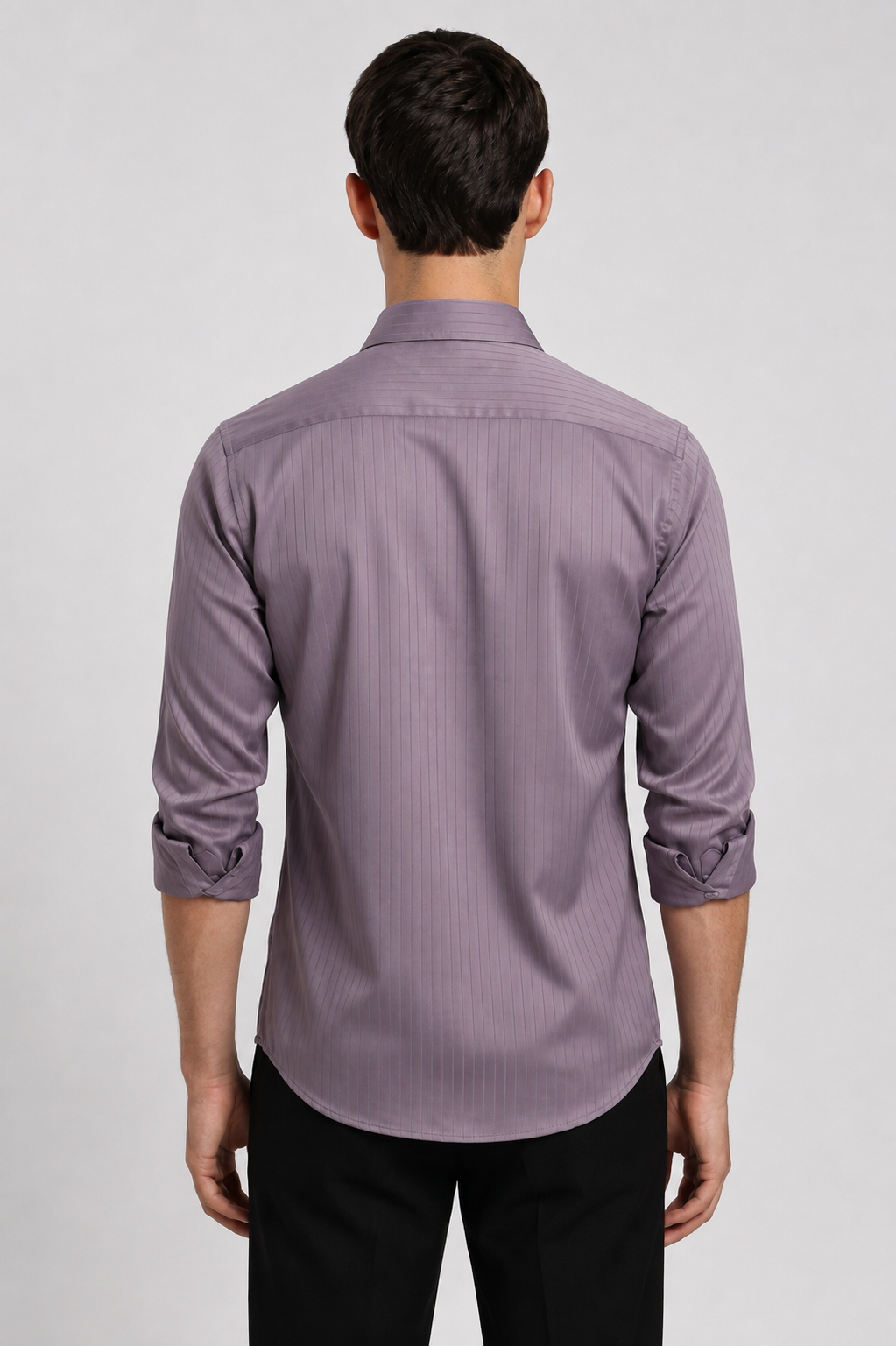 Purple satin stripe shirt – back view | Duch Clothing