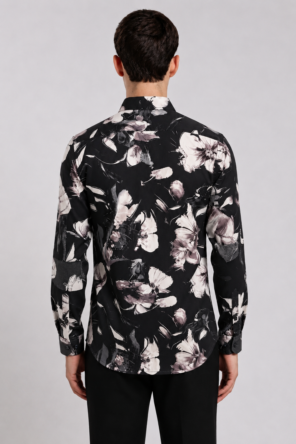 Men's Black Watercolor Floral Print Regular Fit Casual Shirt