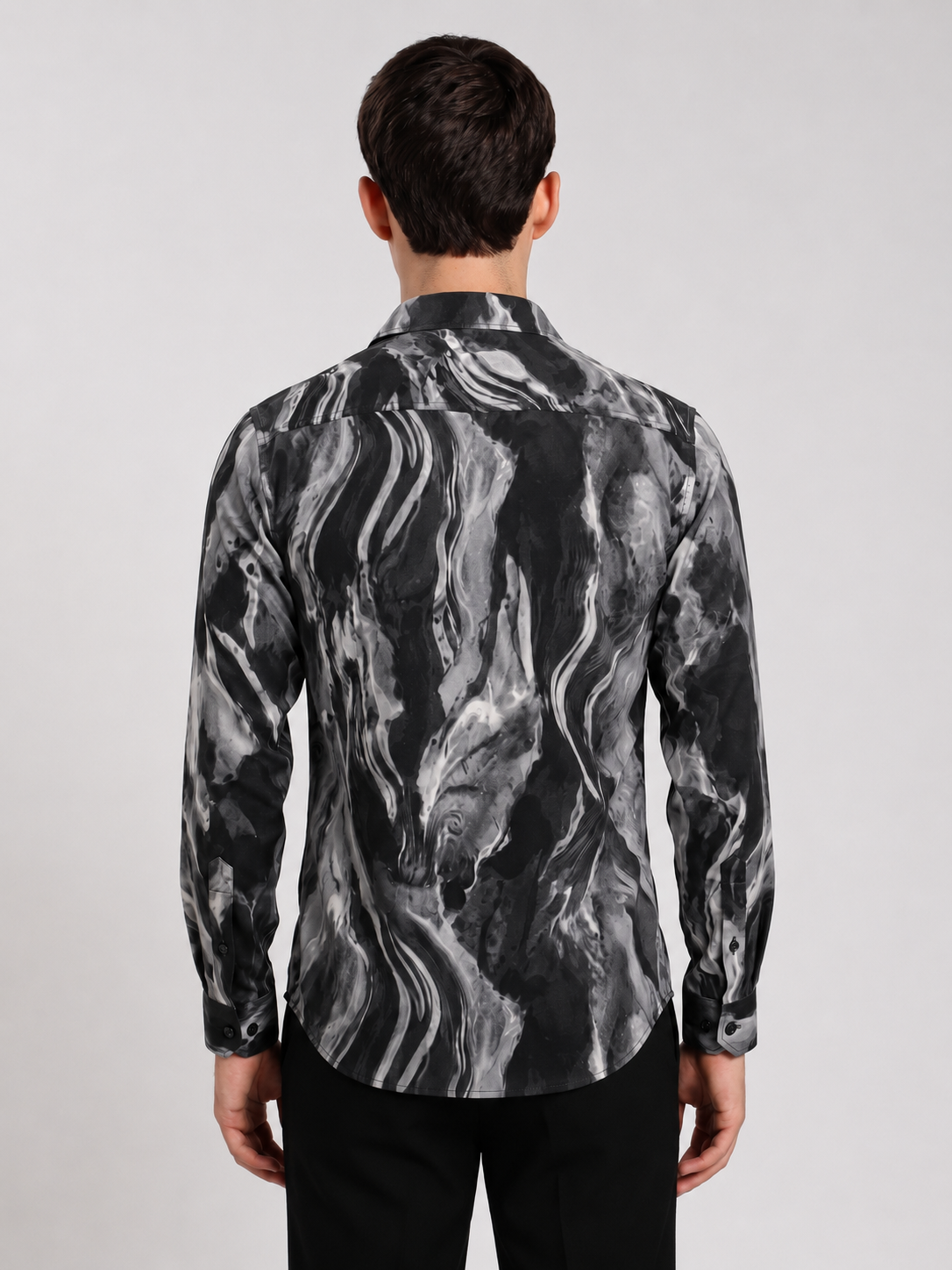 Men's Charcoal Grey Abstract Marble Print Regular Fit Casual Shirt