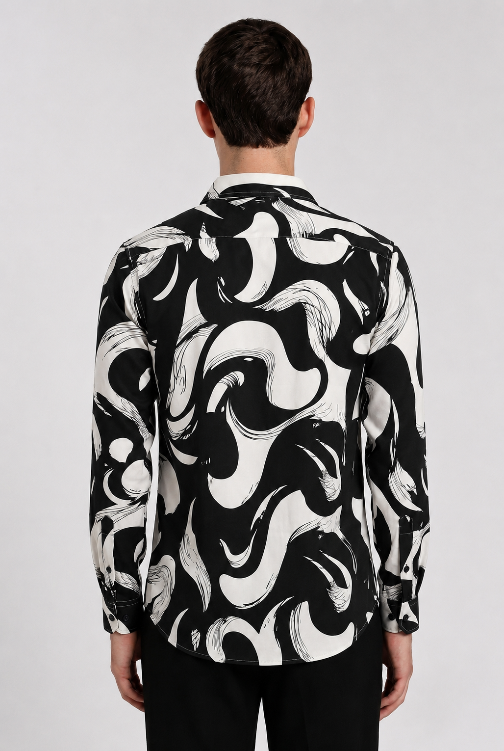 Men's Black & White Abstract Line Art Regular Fit Casual Shirt