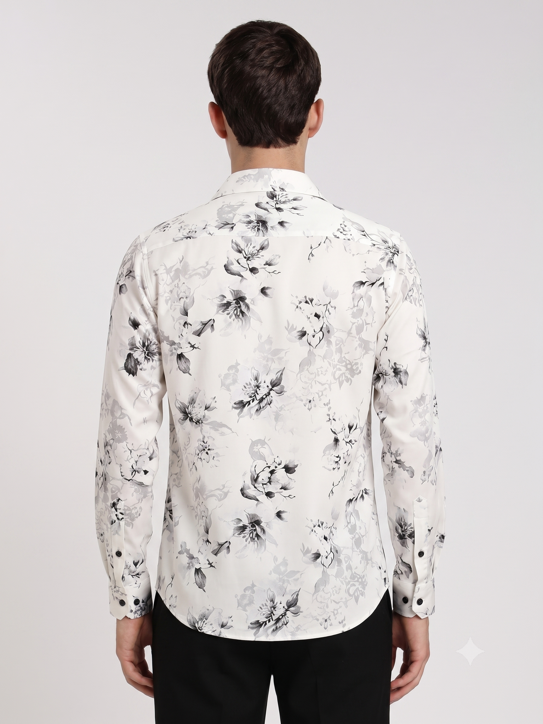 Men's Cream Botanical Floral Print Regular Fit Casual Shirt
