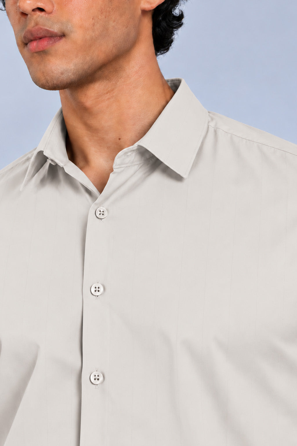 Men's Beige Satin Stripe Slim Fit Full Sleeve Formal Shirt