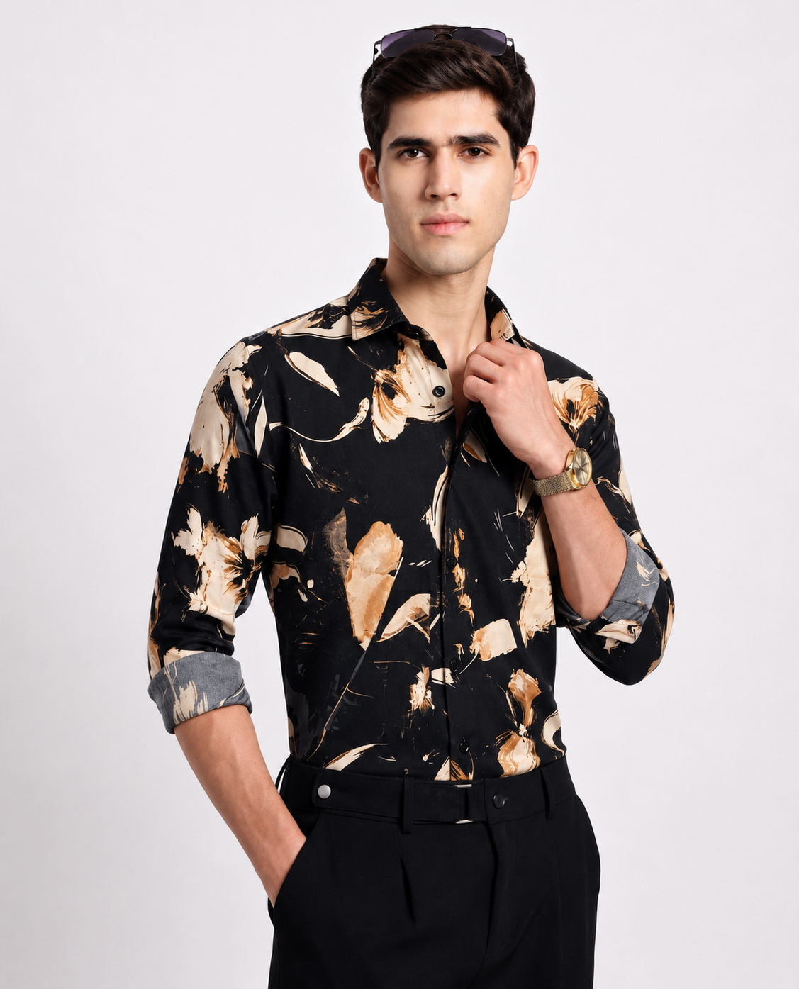 Men's Black Floral Print Regular Fit Casual Shirt