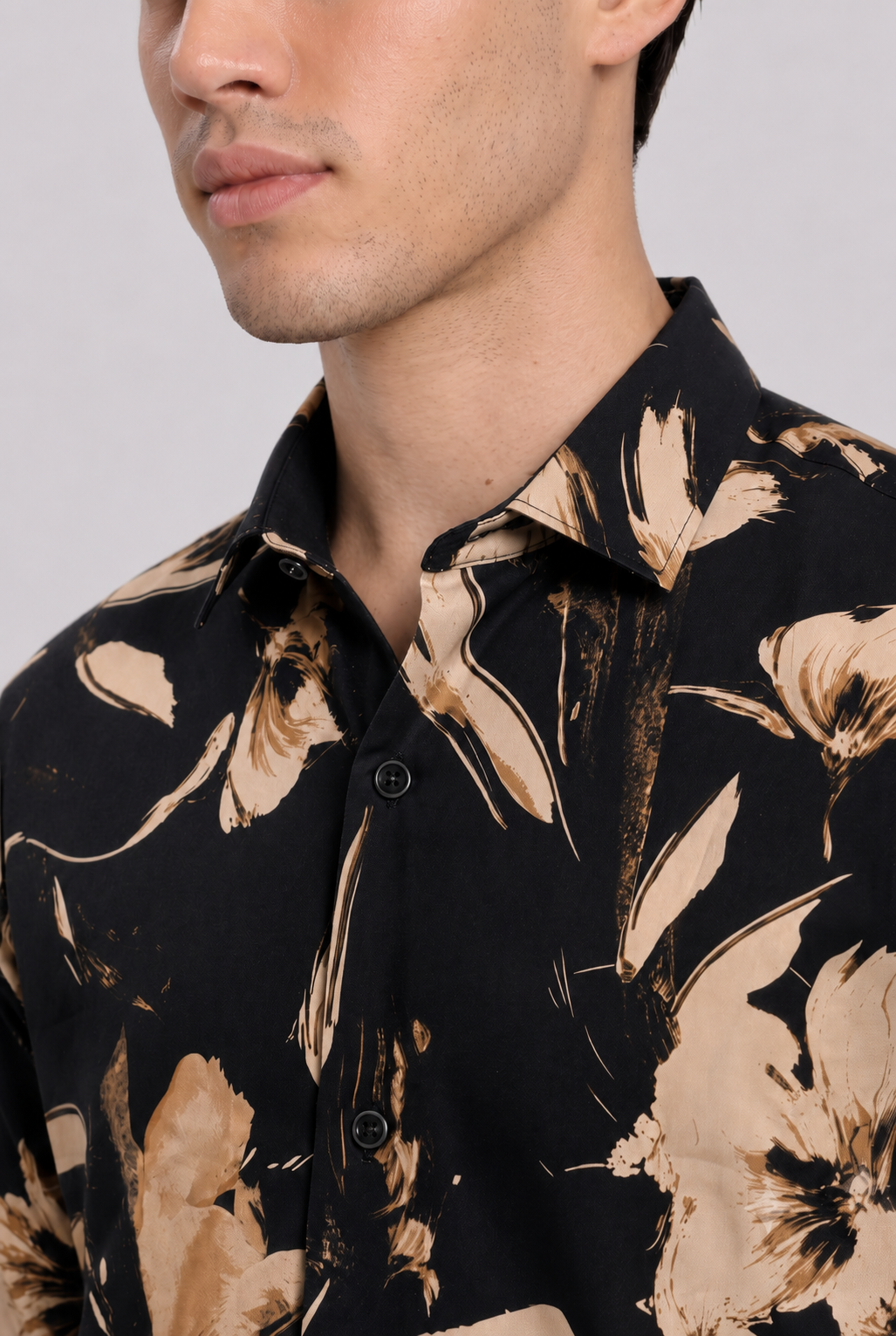 Men's Black Floral Print Regular Fit Casual Shirt
