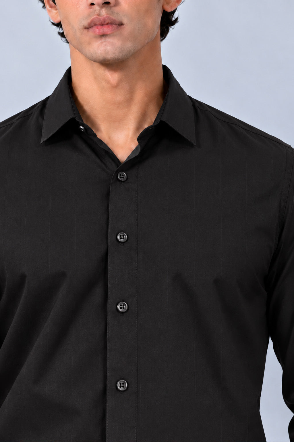 Men's Black Satin Stripe Slim Fit Full Sleeve Formal Shirt