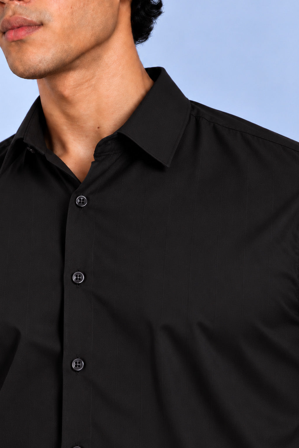Men's Black Satin Stripe Slim Fit Full Sleeve Formal Shirt